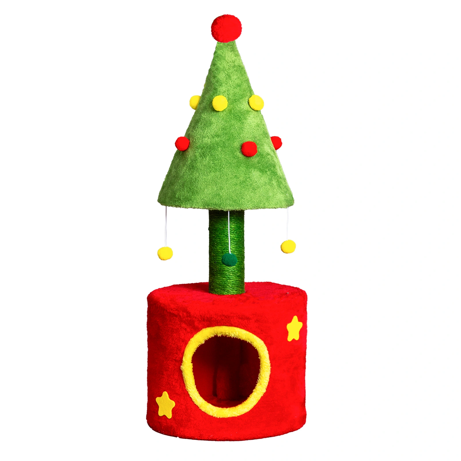 30 Inch Cat Scratching Post with House & Tower for Indoor Kitten, Small Cat Tree with Sisal Post, Red & Green