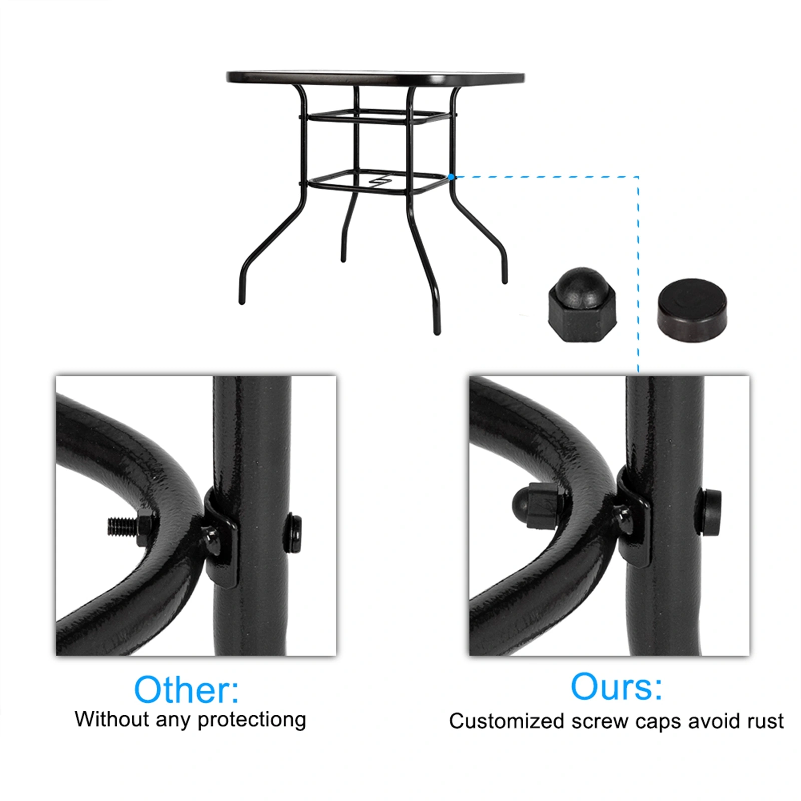 Square Outdoor Dining Table - Toughened Glass Patio Garden Table for Backyard view 4