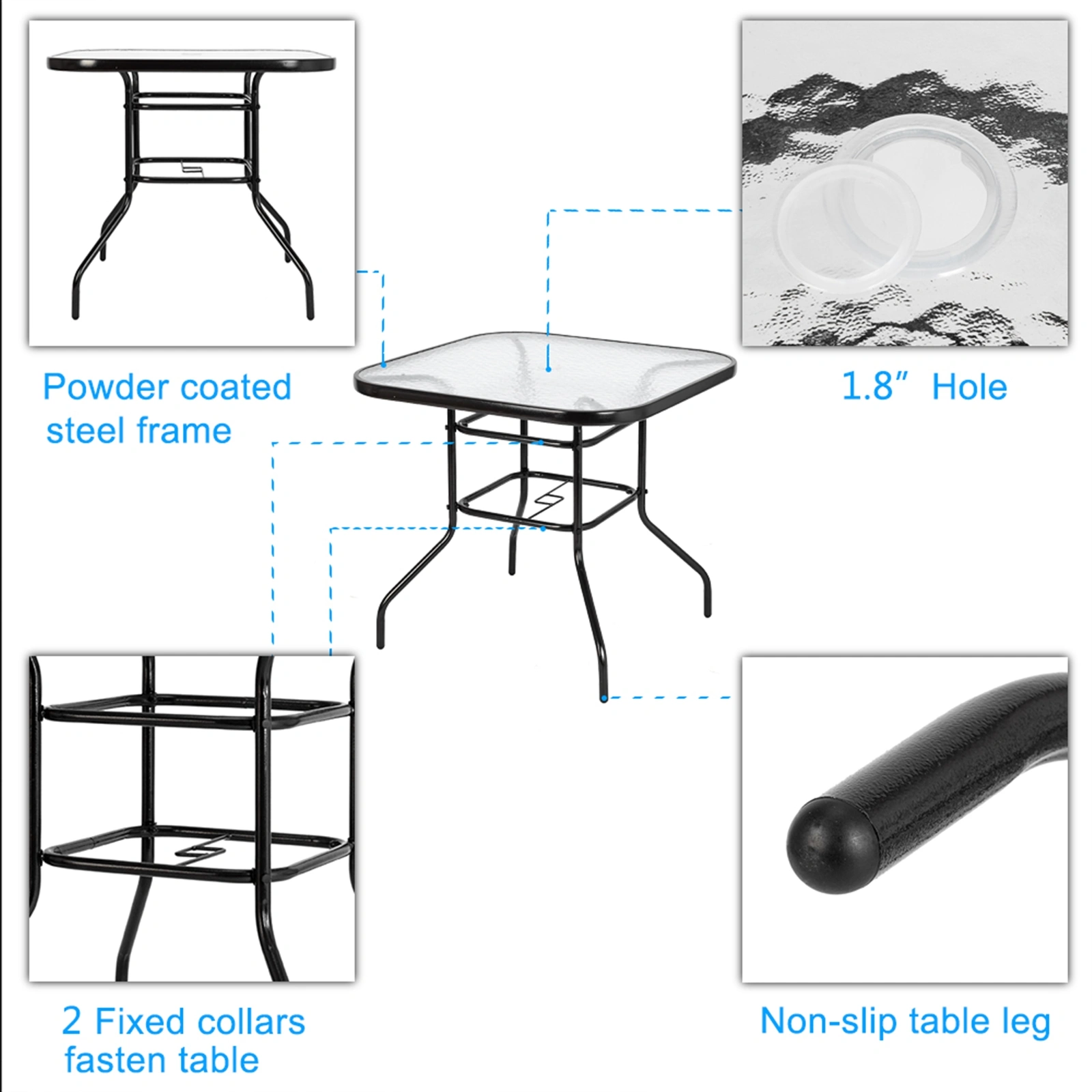 Square Outdoor Dining Table - Toughened Glass Patio Garden Table for Backyard view 6