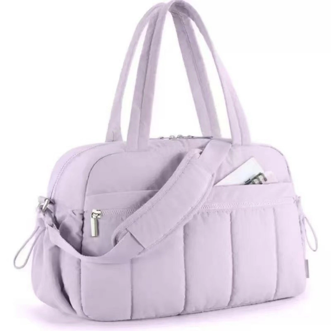 Purple Fluffy Shoulder Bag Large Capacity Waterproof Tote Luggage Travel Handbag Multi Zipper Pocket Sports Fitness Day Bag