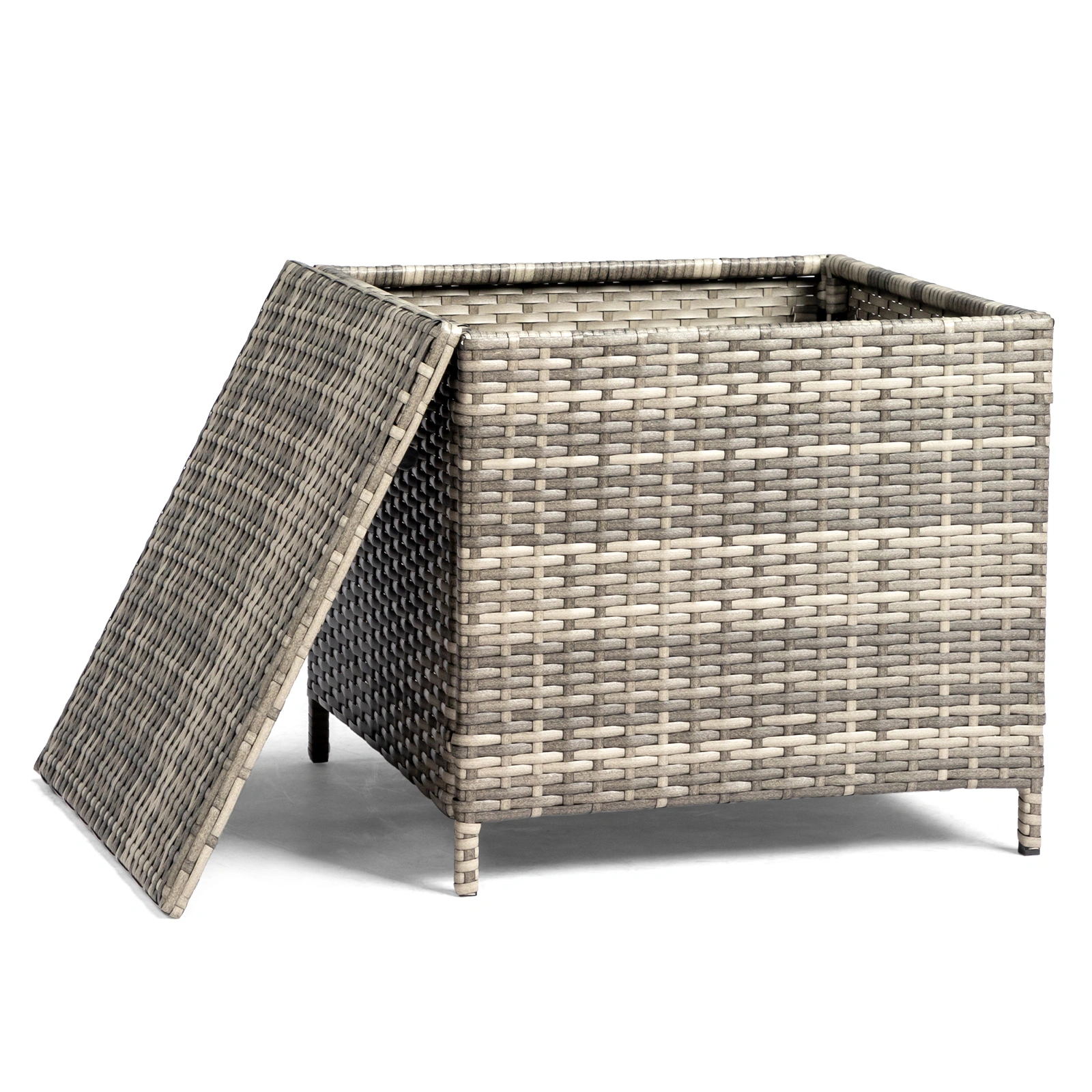 Grey PE Wicker Side Table with Storage, Outdoor Patio Rattan End Table Square view 2