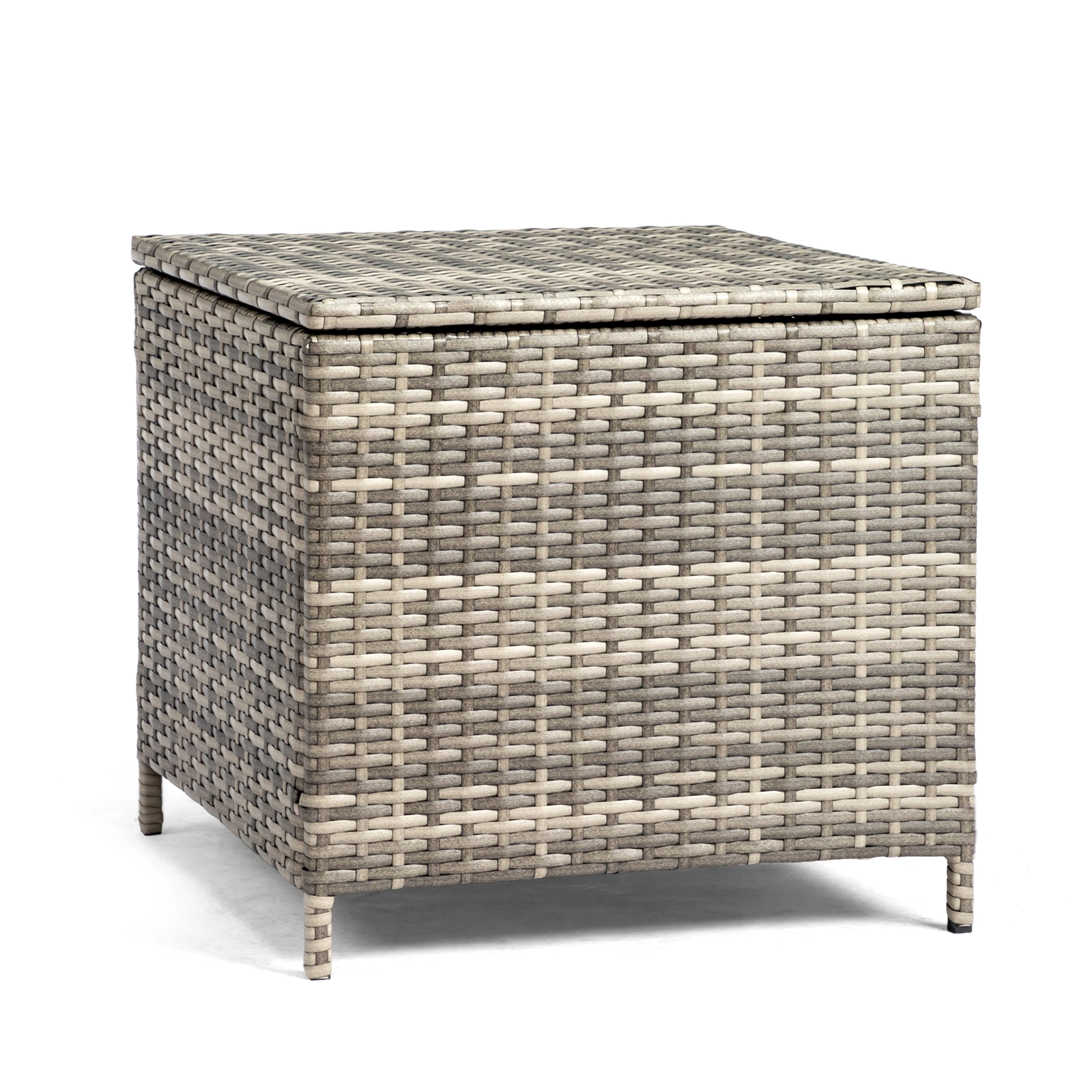 Grey PE Wicker Side Table with Storage, Outdoor Patio Rattan End Table Square view 3