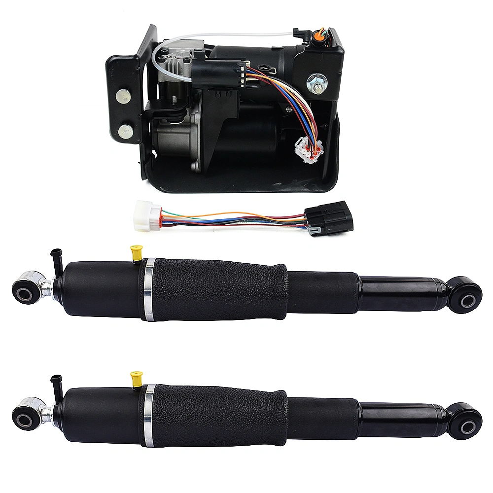 Pair Rear Air Suspension Shocks + Compressor Pump for Cadillac Escalade Chevy Avalanche Suburban 1500 Tahoe GMC Yukon 2001-2013 25979391 19300046 19299545