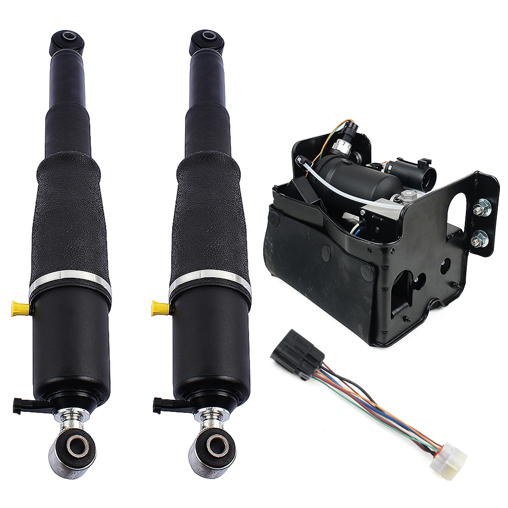 Pair Rear Air Suspension Shocks + Compressor Pump for Cadillac Escalade Chevy Avalanche Suburban 1500 Tahoe GMC Yukon 2001-2013 25979391 19300046 19299545 view 2