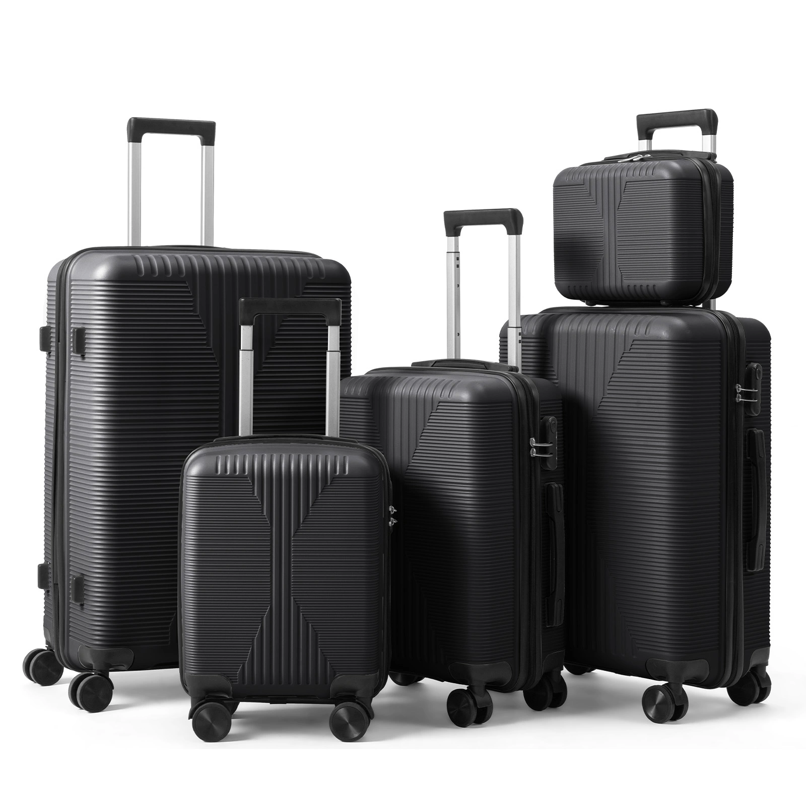 5-Piece PP Spinner Luggage Set with Non-TSA Lock, 12/16/20/24/28 Inch, Black