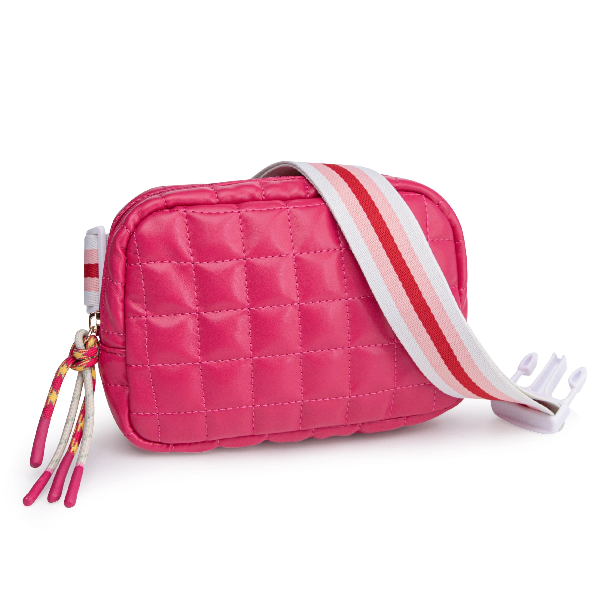 Women's Quilted Puffer Belt Bag, Small Puffy Fanny Pack with Adjustable Strap, Rose, for Running Traveling Hiking Workout Sports