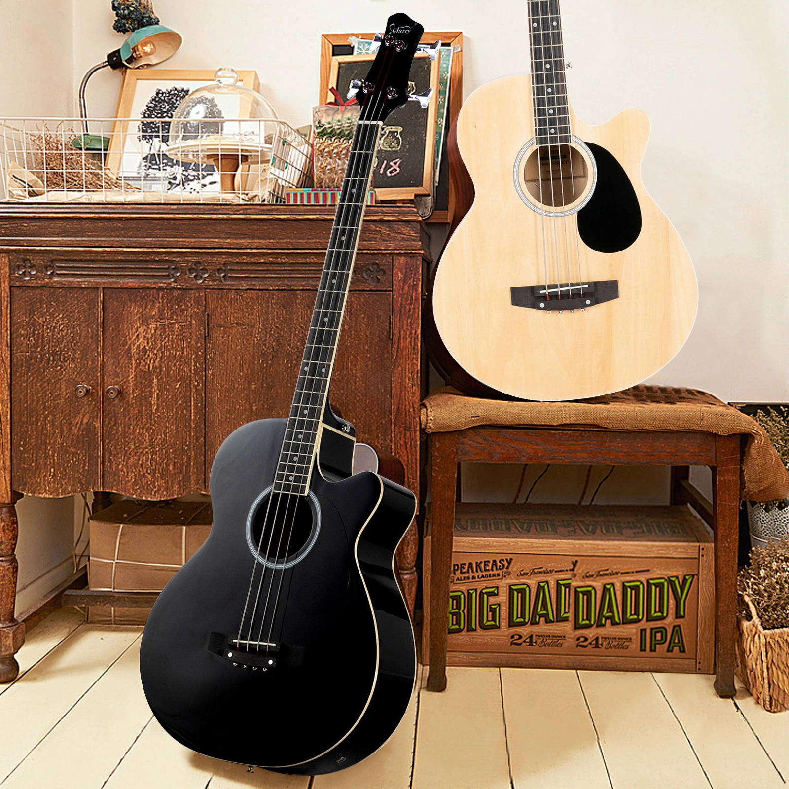 GMB101 4-String Electric Acoustic Bass Guitar, 4-Band EQ, Black - Includes EQ-7545R Preamp System view 19