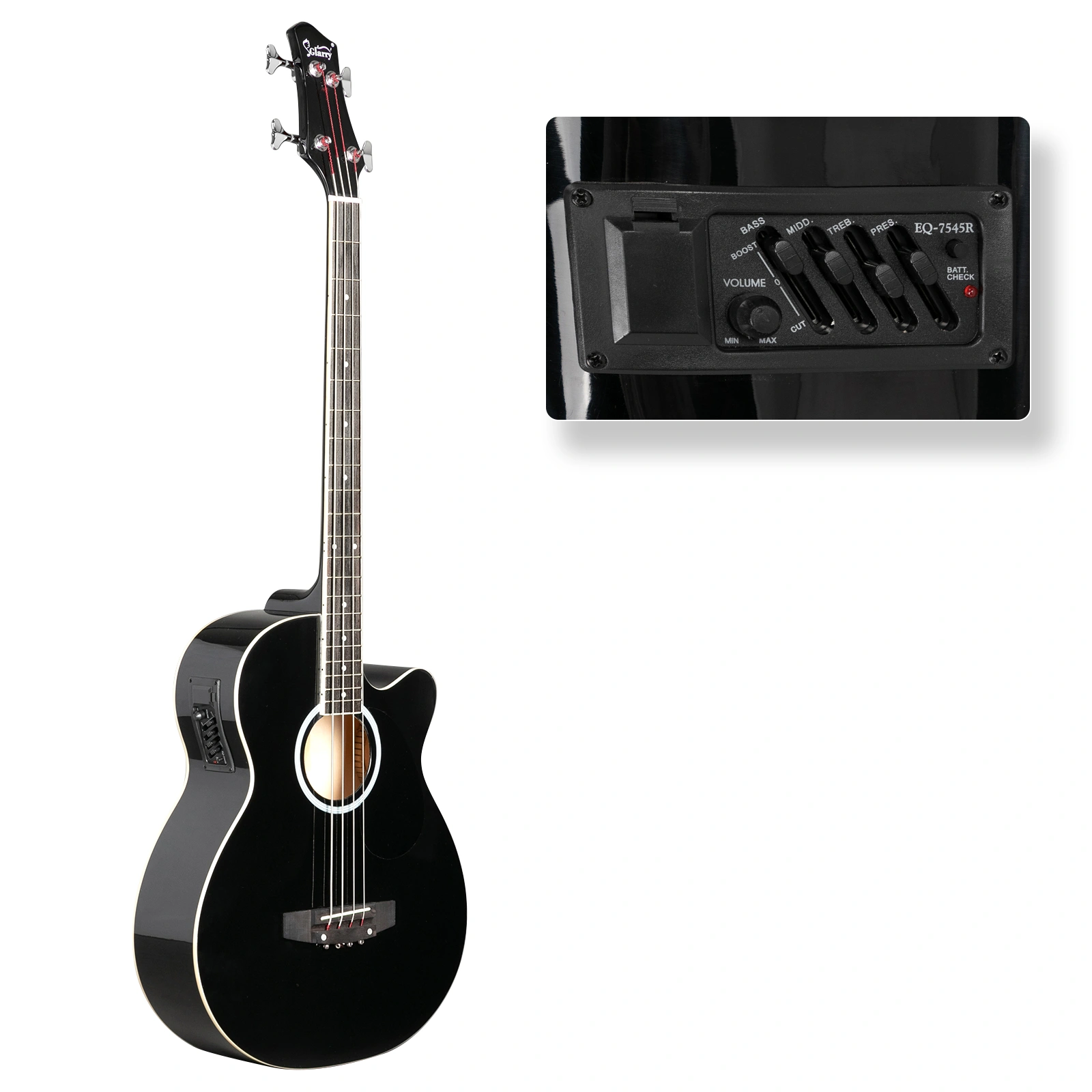 GMB101 4-String Electric Acoustic Bass Guitar, 4-Band EQ, Black - Includes EQ-7545R Preamp System view 20