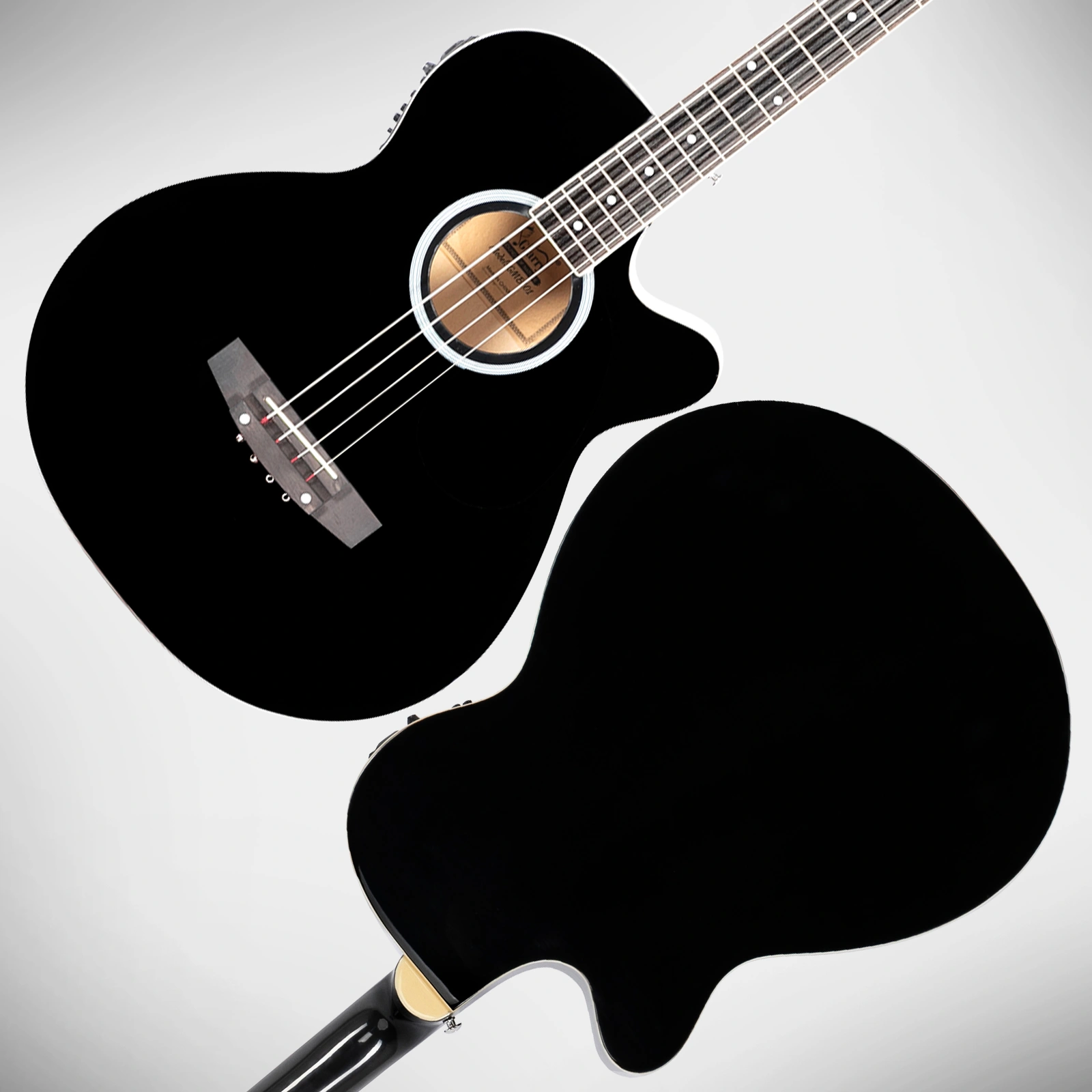 GMB101 4-String Electric Acoustic Bass Guitar, 4-Band EQ, Black - Includes EQ-7545R Preamp System view 5