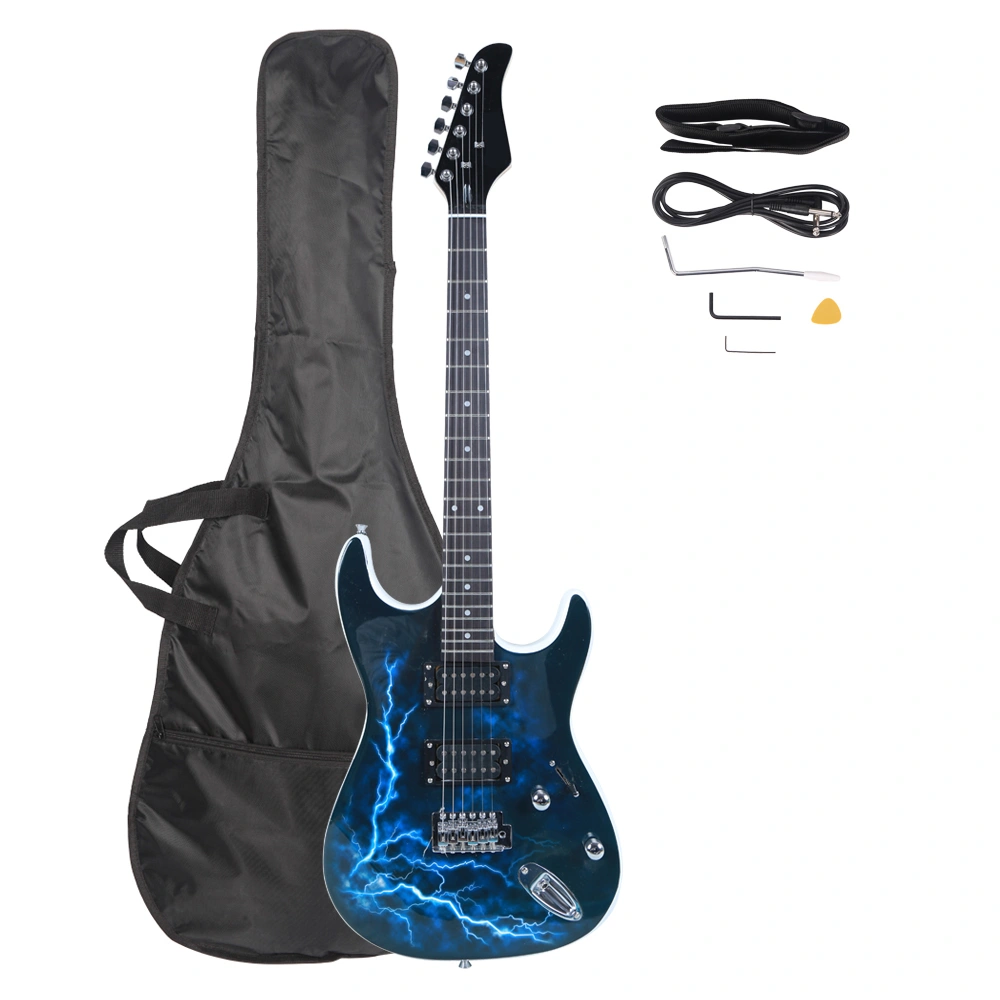 Lightning Style Electric Guitar Bundle - Black & White, Includes Power Cord, Strap, Bag & Plectrums