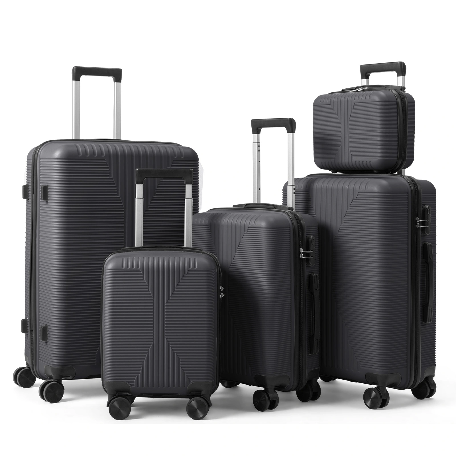 5-Piece PP Trolley Luggage Set 12 16 20 24 28 inch, Non-TSA Lock, Dark Gray Travel Suitcases