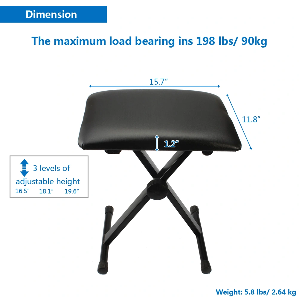 Adjustable Folding Piano Bench Stool Seat, Black Height-Adjustable Keyboard Stool for Music Practice view 11
