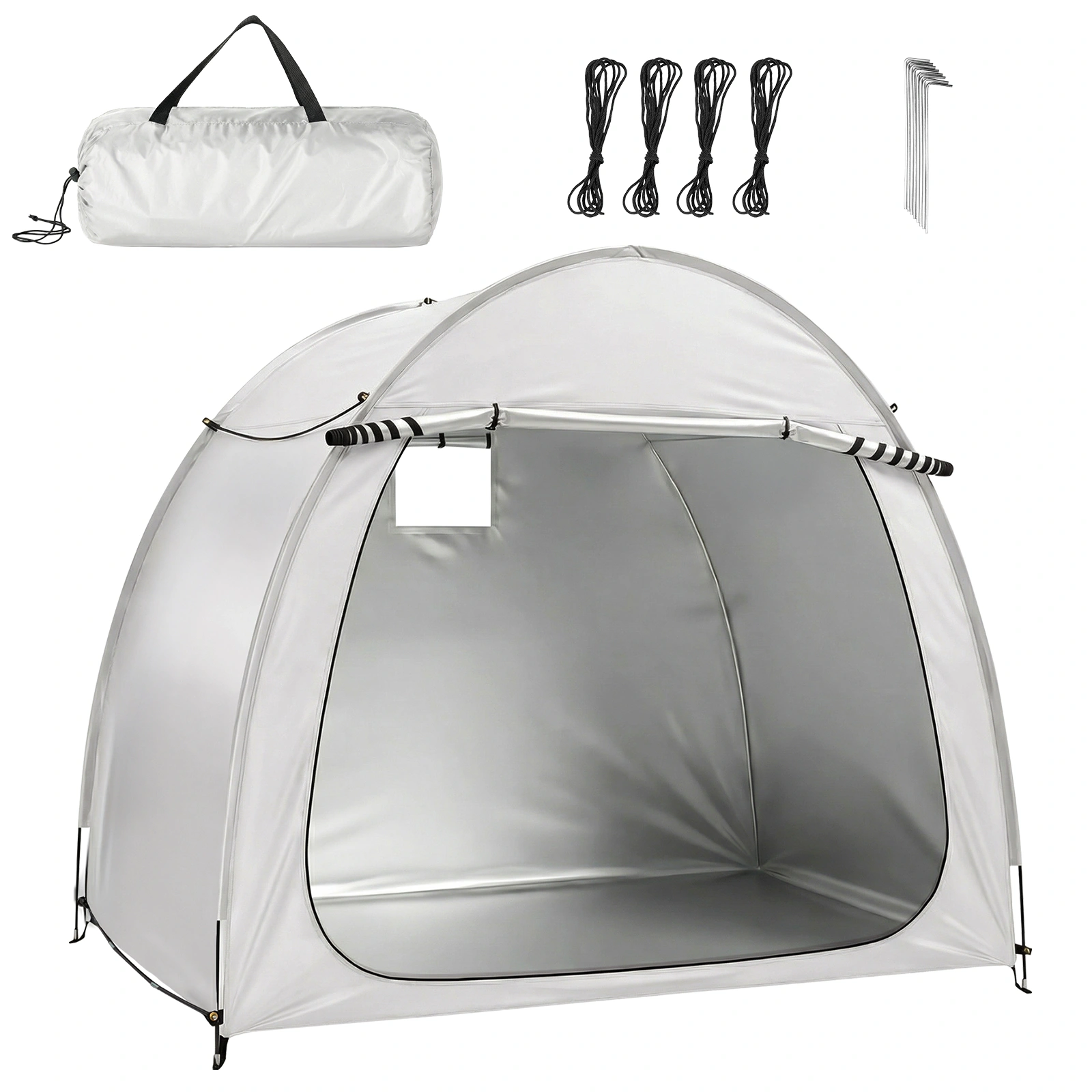 8x4.9FT Light Gray Arched Bicycle Storage Shed, 210D PU Oxford Silver Coated, Black Fiberglass Frame, Dual Doors, Inner & Carry Bag