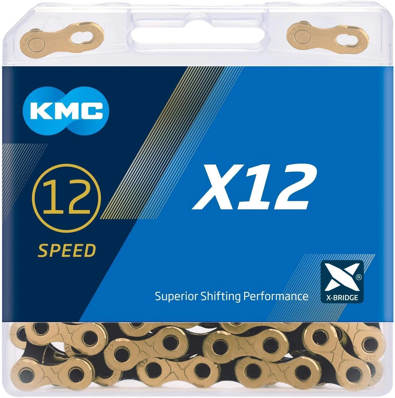 KMC X12 12-Speed Bike Chain 126 Links - TI Gold/Black with Missing Link