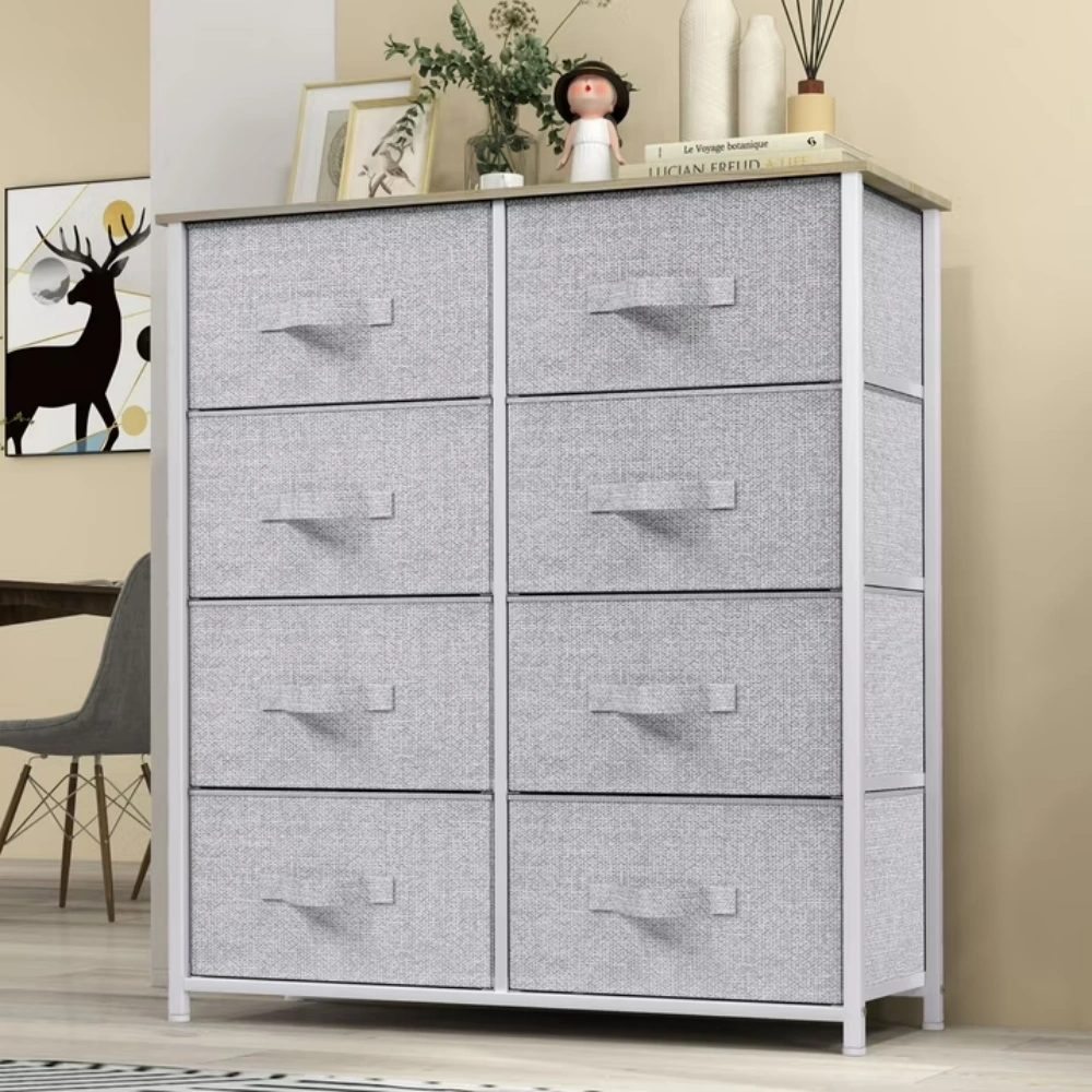 8-Drawer Fabric Storage Dresser Chest for Living Room, Light Gray