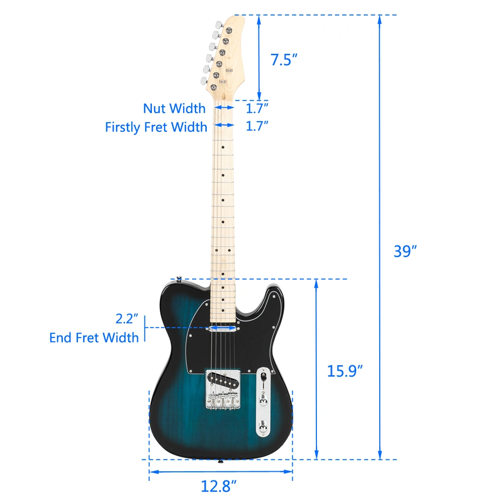 GTL Electric Guitar with Maple Fingerboard, Single Coil SS Pickup, Blue Finish view 17