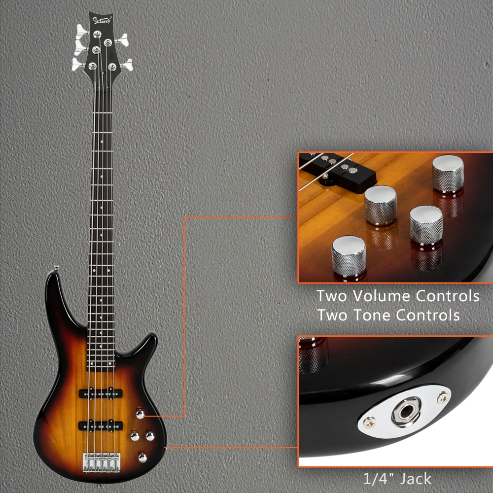GIB 5-String Full-Size Electric Bass Guitar SS Pickups Amp Kit Sunset Color for Experienced Players view 21