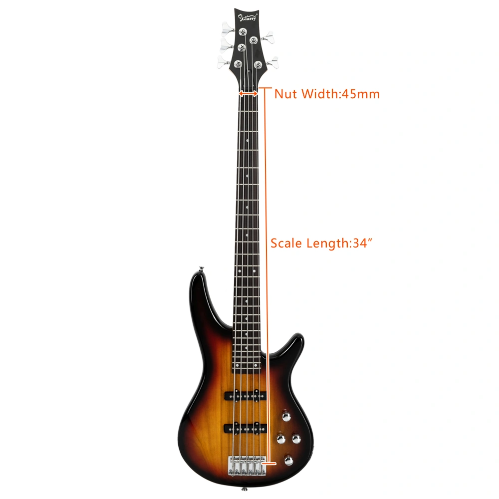 GIB 5-String Full-Size Electric Bass Guitar SS Pickups Amp Kit Sunset Color for Experienced Players view 23