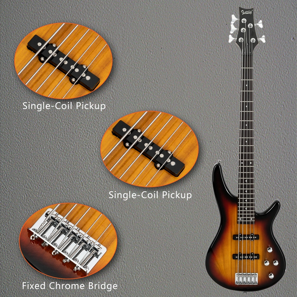 GIB 5-String Full-Size Electric Bass Guitar SS Pickups Amp Kit Sunset Color for Experienced Players view 24