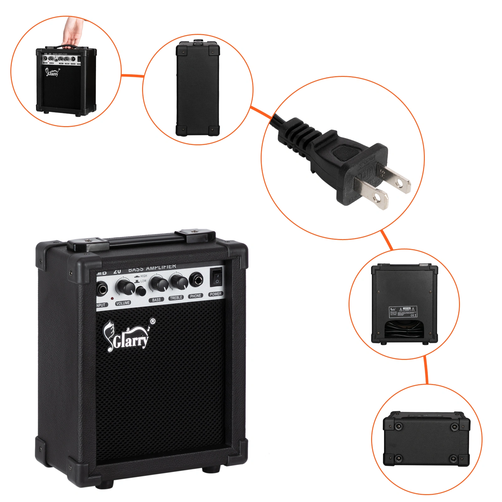 GIB 5-String Full-Size Electric Bass Guitar SS Pickups Amp Kit Sunset Color for Experienced Players view 5