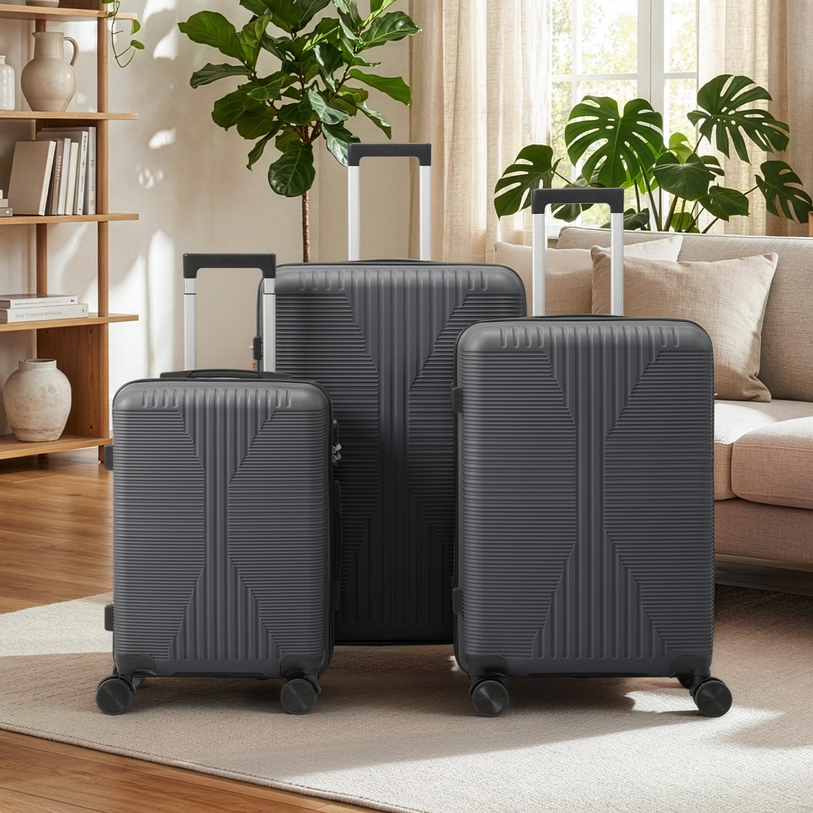 PP Hardshell Trolley Luggage Case 20 24 28 Inch 3PC Suitcase Set Dark Gray
