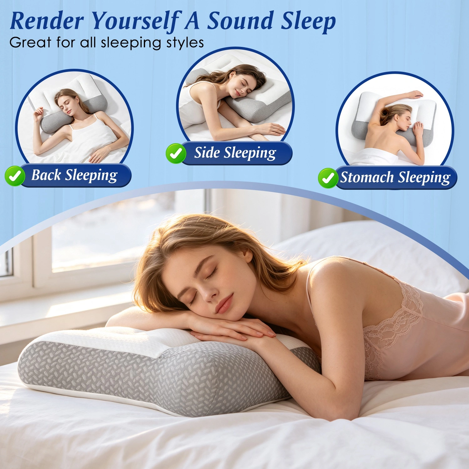 2-Pack Dual Zone Support Pillow for Side Sleepers, Ergonomic Neck Pillow with Ear Cutout, Breathable Mesh Cover, Down Alternative Fiber Filling for Home Bedroom view 6