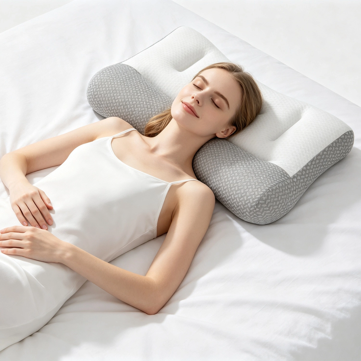 2-Pack Dual Zone Support Pillow for Side Sleepers, Ergonomic Neck Pillow with Ear Cutout, Breathable Mesh Cover, Down Alternative Fiber Filling for Home Bedroom view 7