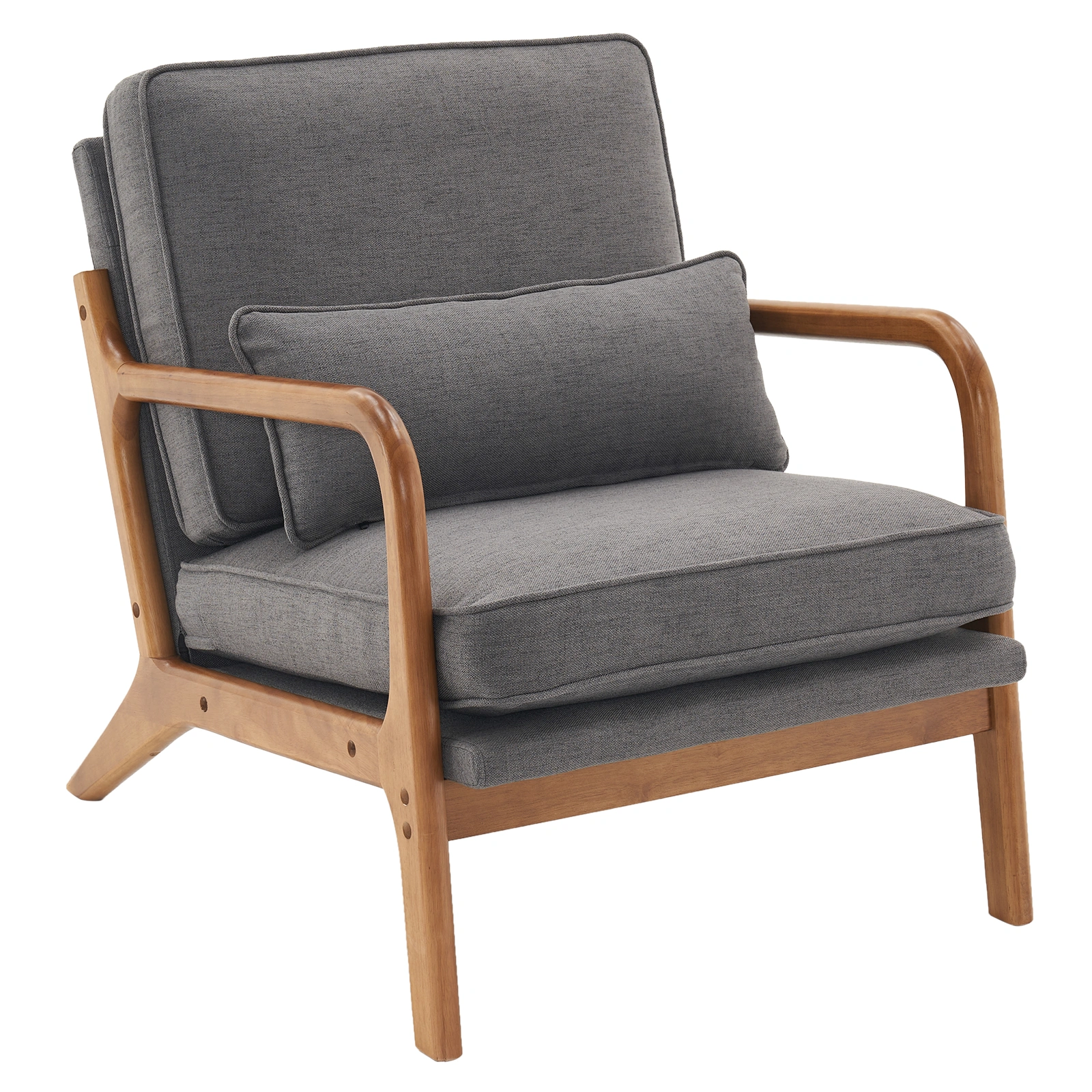 Dark Grey Oak Armrest Upholstered Single Lounge Chair, Indoor Accent Chair