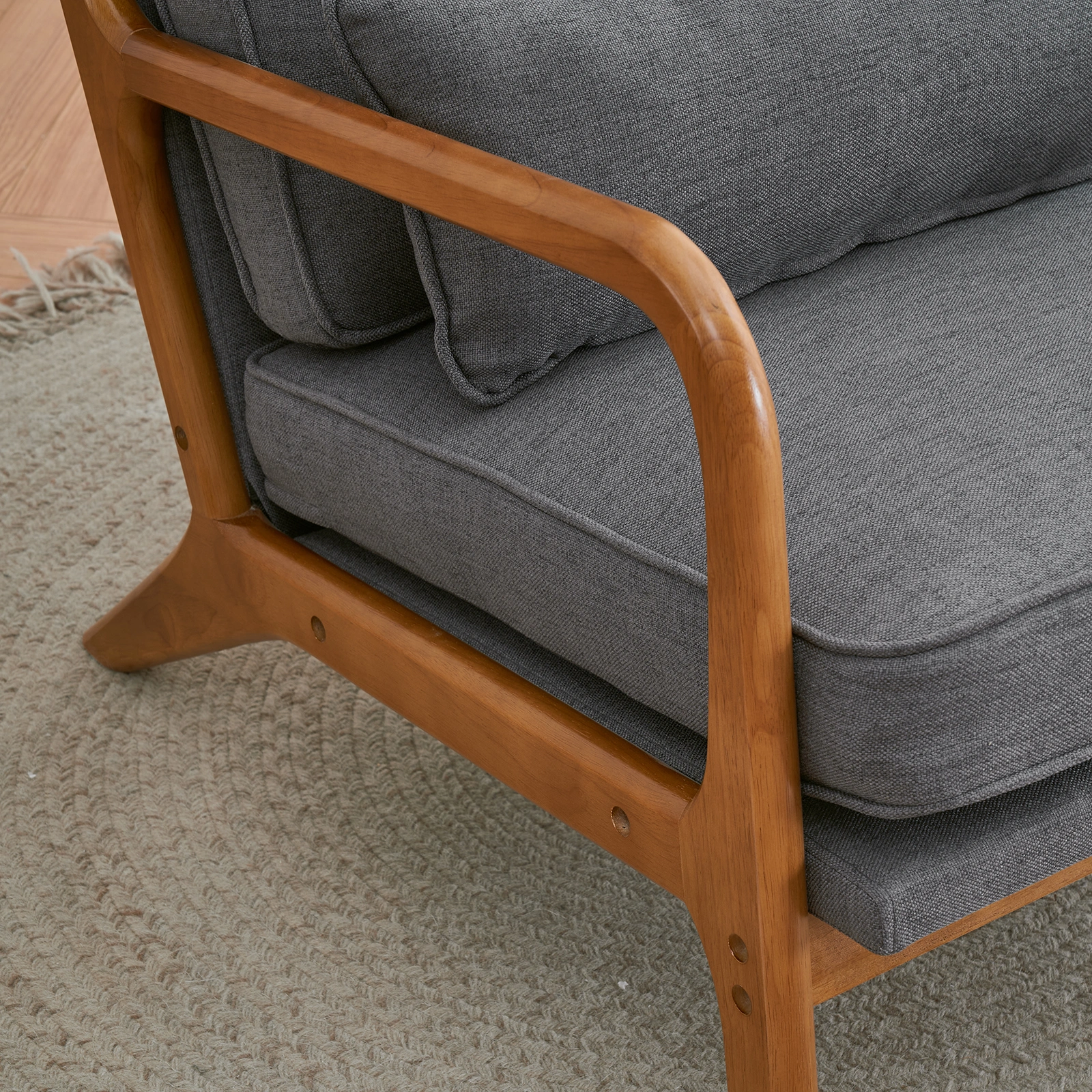 Dark Grey Oak Armrest Upholstered Single Lounge Chair, Indoor Accent Chair view 13