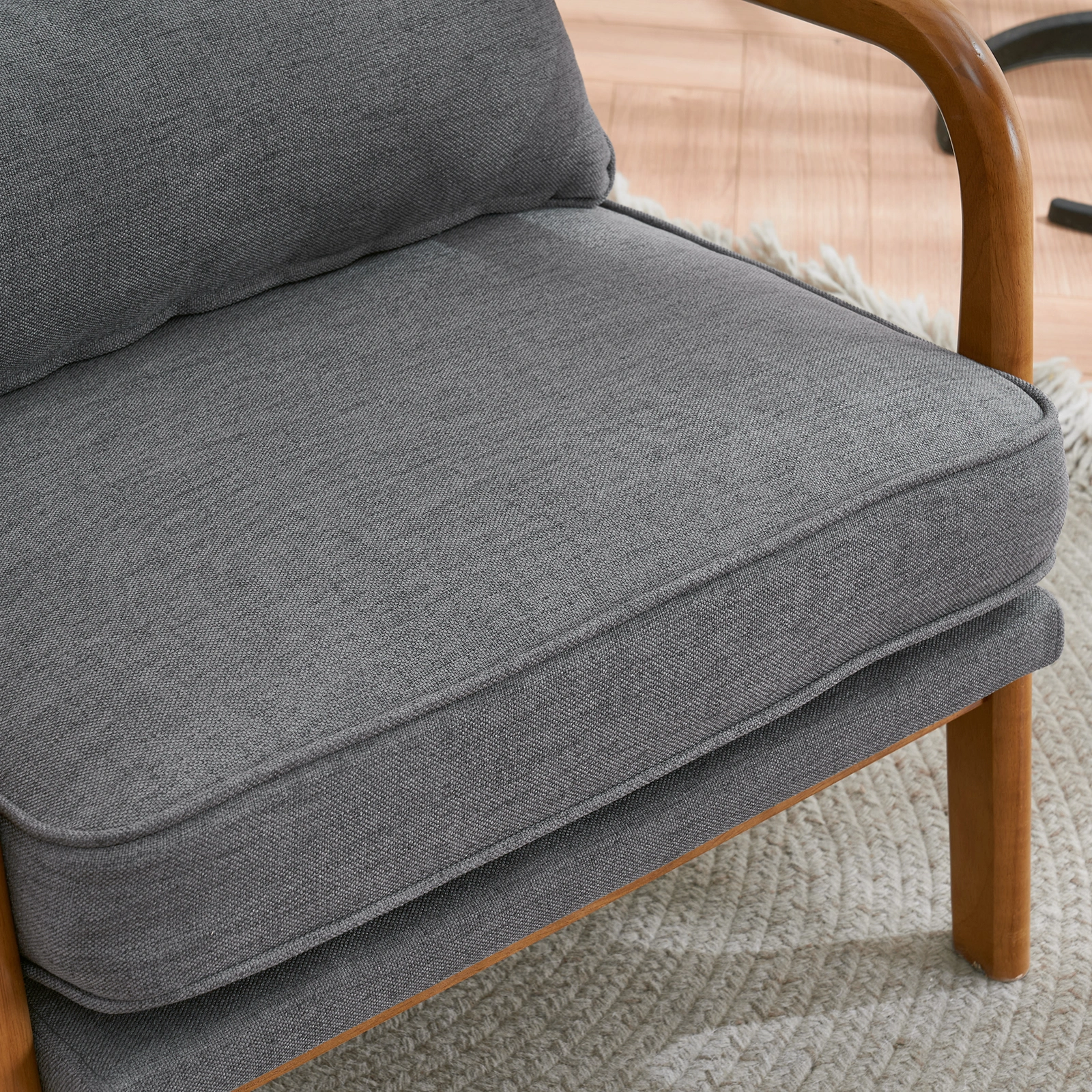 Dark Grey Oak Armrest Upholstered Single Lounge Chair, Indoor Accent Chair view 18