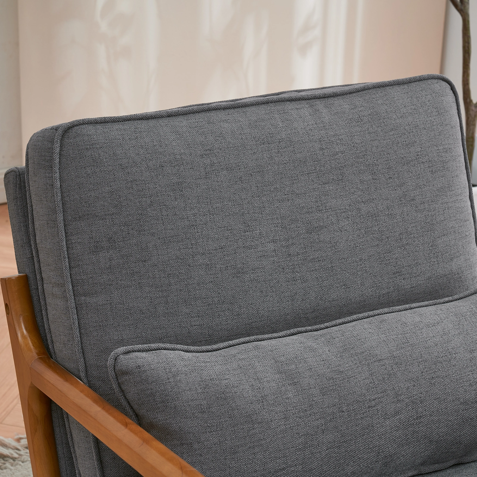Dark Grey Oak Armrest Upholstered Single Lounge Chair, Indoor Accent Chair view 21