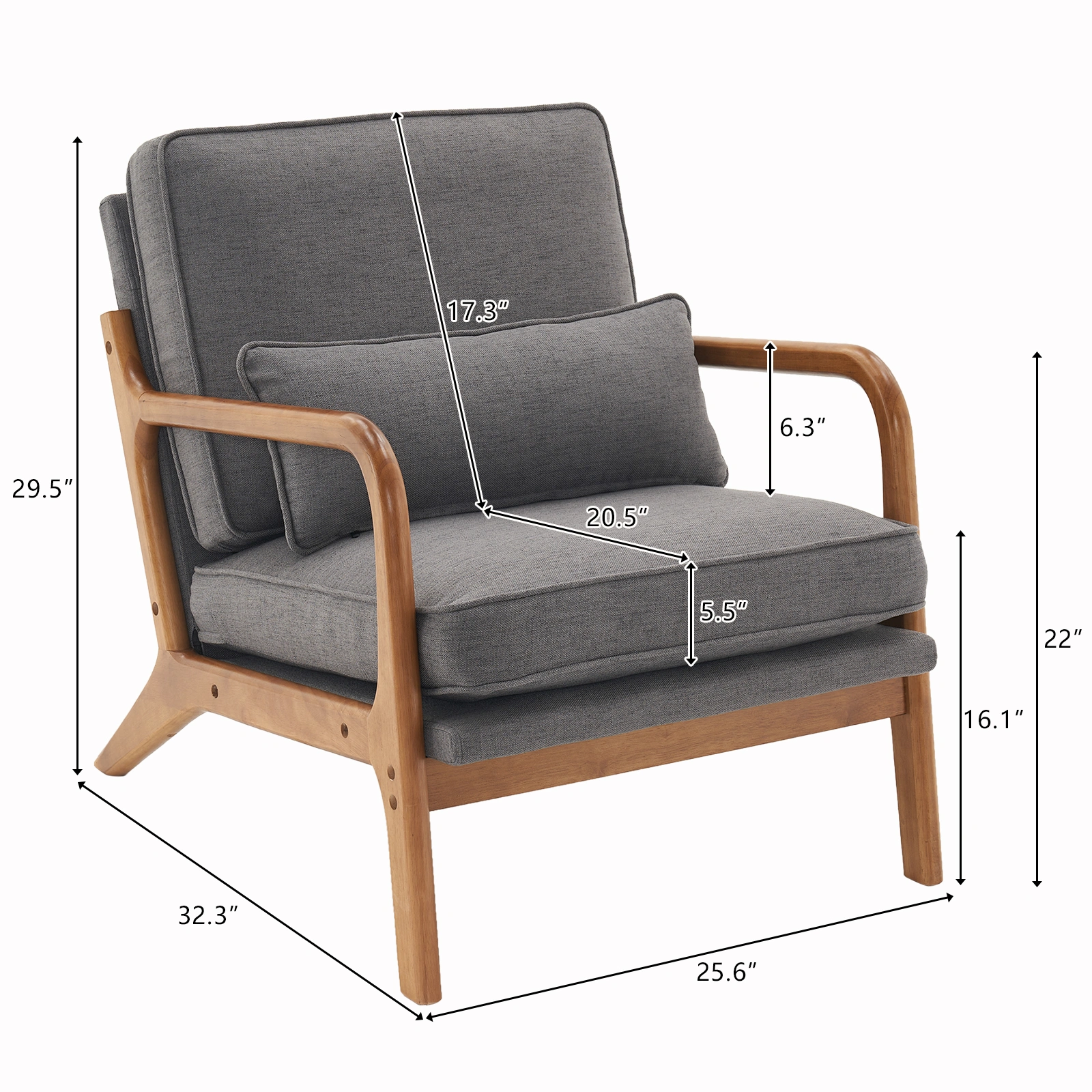 Dark Grey Oak Armrest Upholstered Single Lounge Chair, Indoor Accent Chair view 6