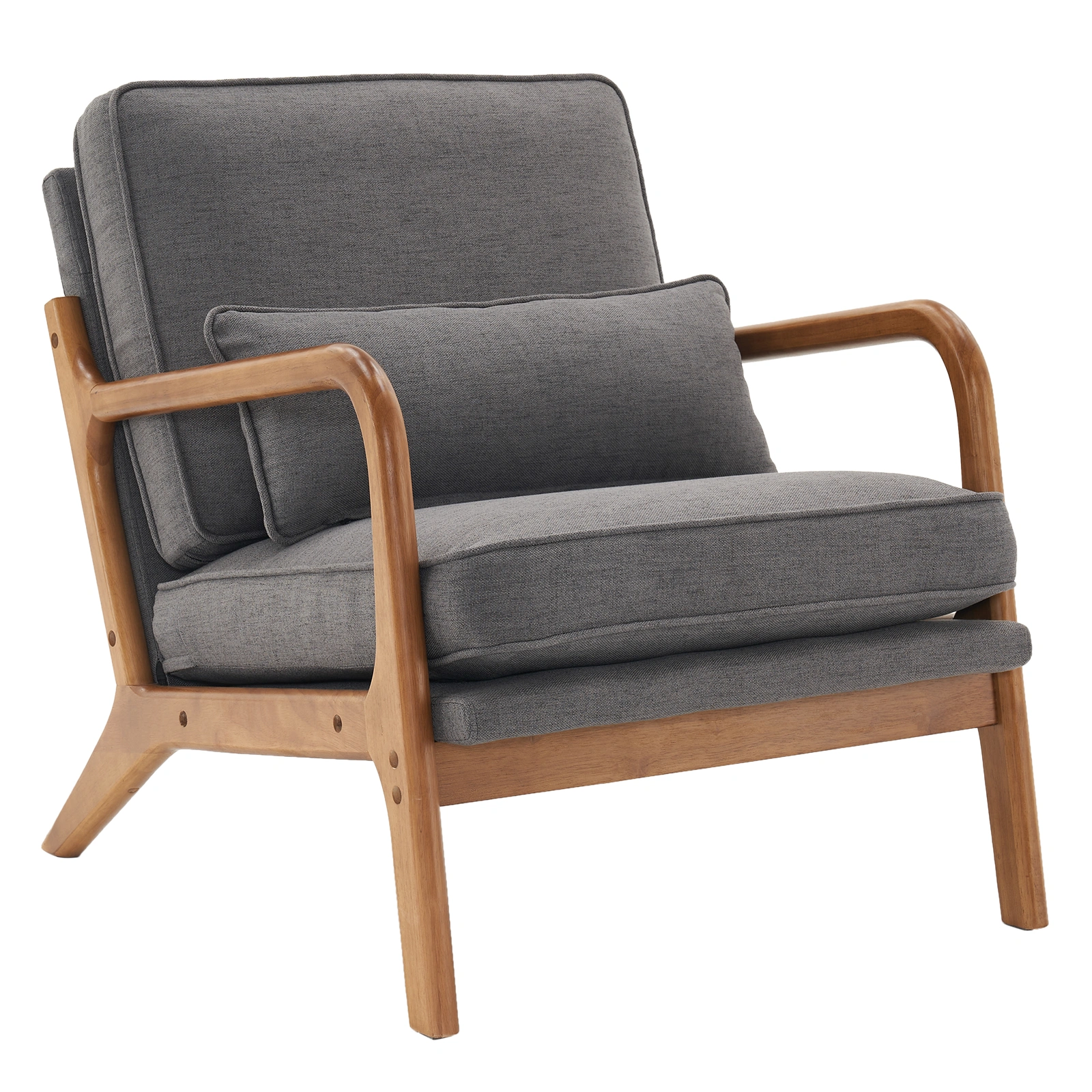 Dark Grey Oak Armrest Upholstered Single Lounge Chair, Indoor Accent Chair view 7