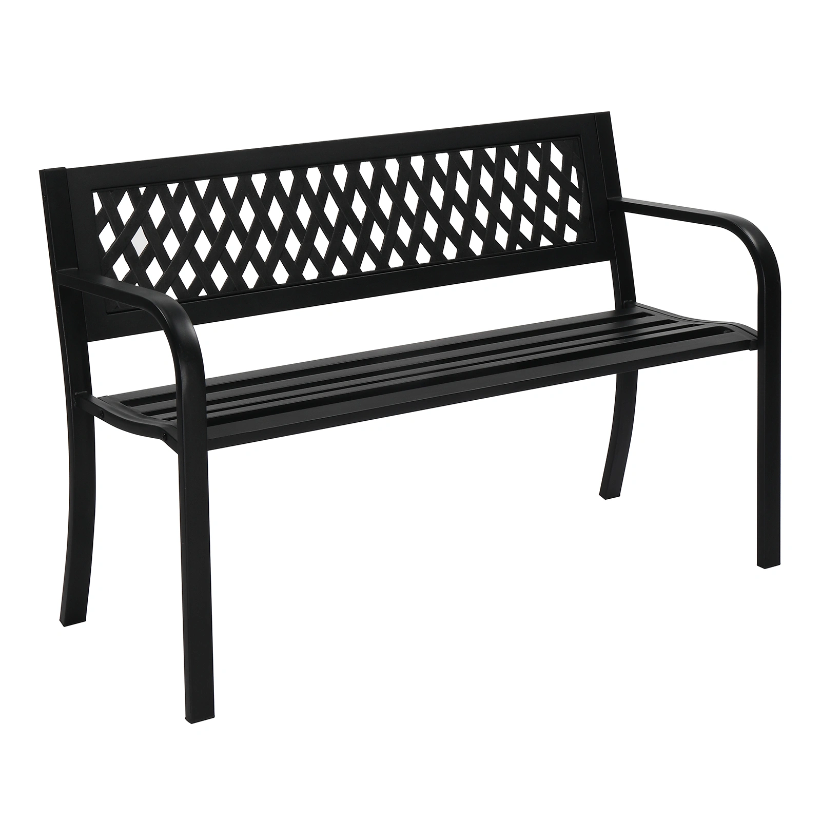 47 Inch PVC Mesh Backrest Iron Bench Outdoor Patio Heavy Duty Black
