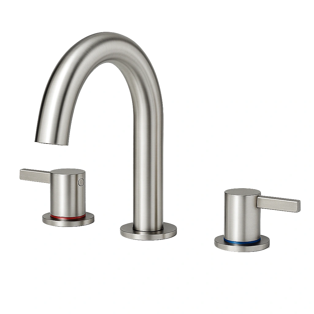 8 Inch Widespread Lavatory Faucet 2 Handle 3 Hole with 360 Spout and Pop Up Drain, Brushed Nickel
