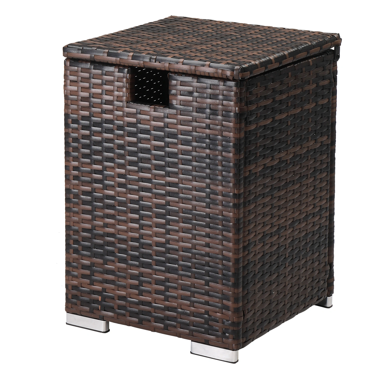 40x40x57cm Rattan Side Table with Iron Frame Gas Cylinder Storage Coffee Table Brown Gradient Indoor Outdoor