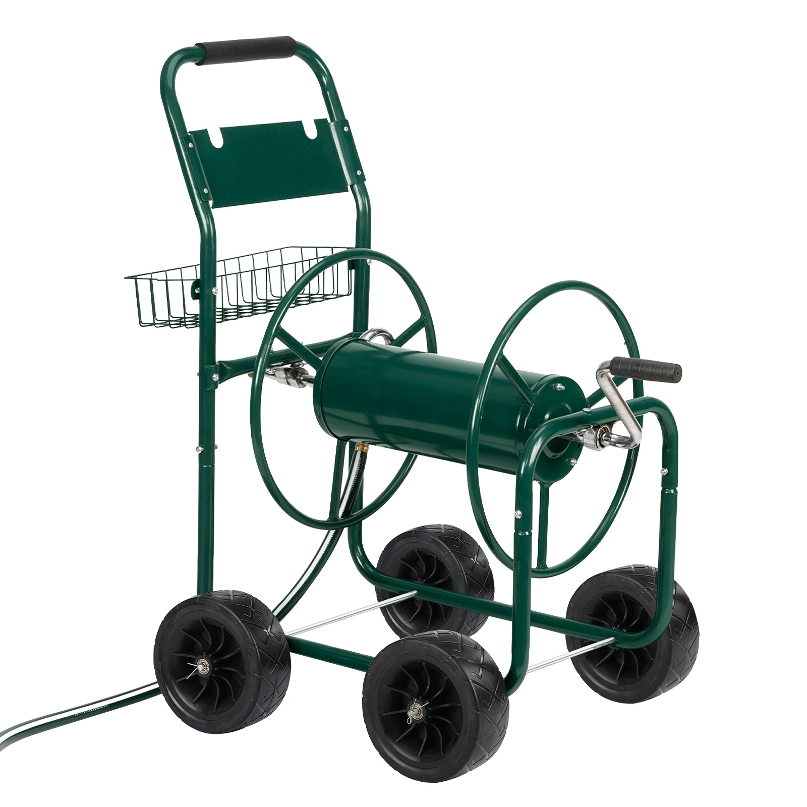Dark Green Iron 4-Wheel Pipe Truck Cart, Heavy-Duty Non-Inflatable Tire Hand Truck for Industrial Material Transport