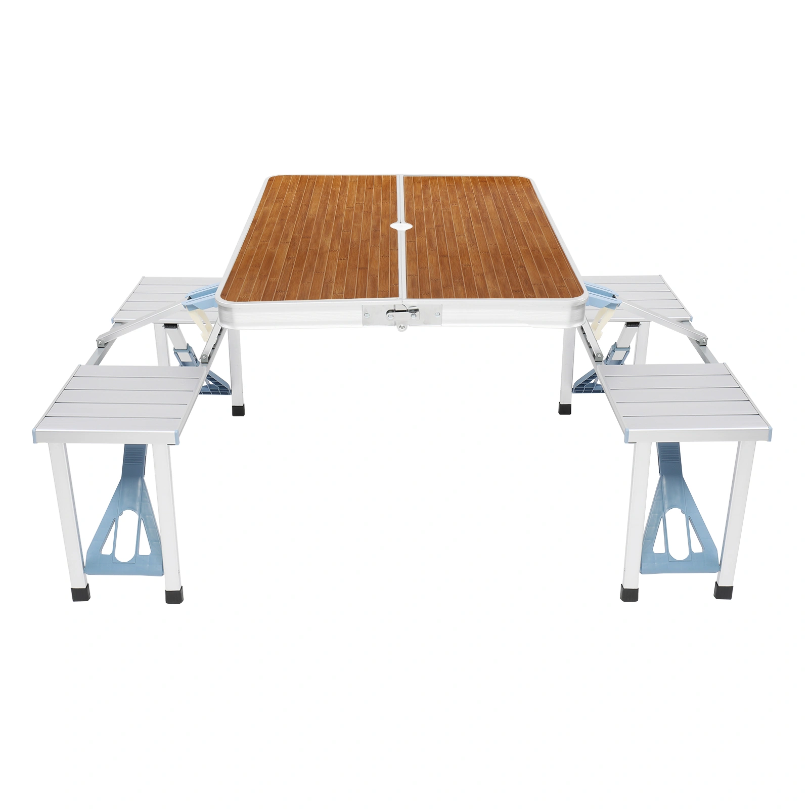 Aluminum Alloy Camping Table and Chairs Set, 136x85.5x67cm, Wood Grain Finish, 50kg Capacity, Portable One-Piece Outdoor Furniture view 10