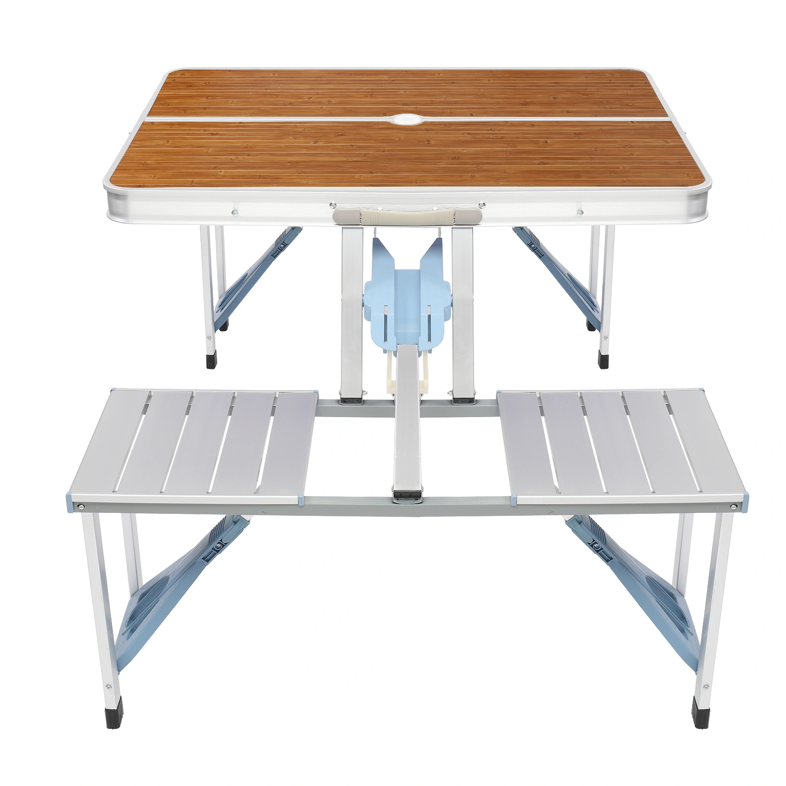 Aluminum Alloy Camping Table and Chairs Set, 136x85.5x67cm, Wood Grain Finish, 50kg Capacity, Portable One-Piece Outdoor Furniture view 12