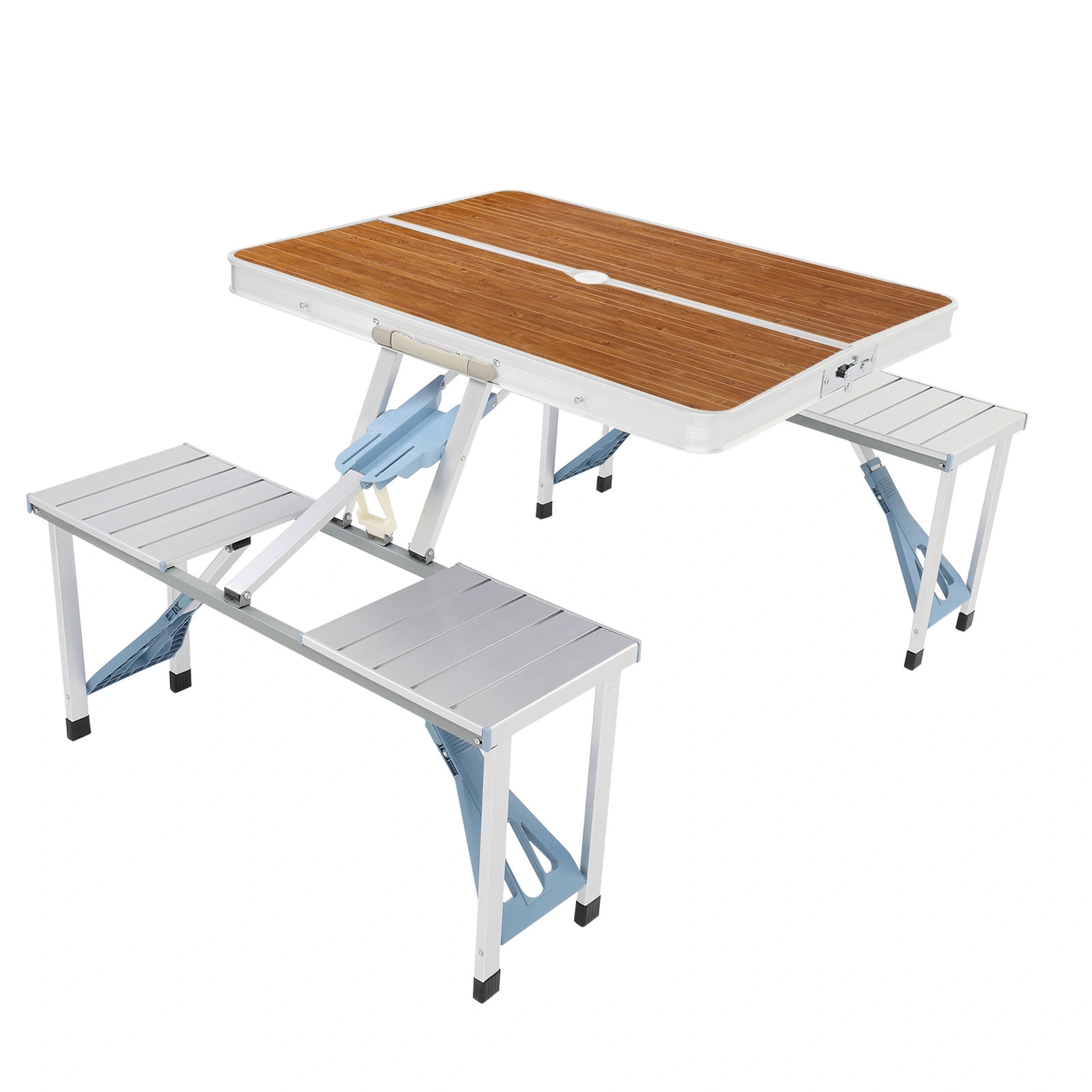 Aluminum Alloy Camping Table and Chairs Set, 136x85.5x67cm, Wood Grain Finish, 50kg Capacity, Portable One-Piece Outdoor Furniture view 14