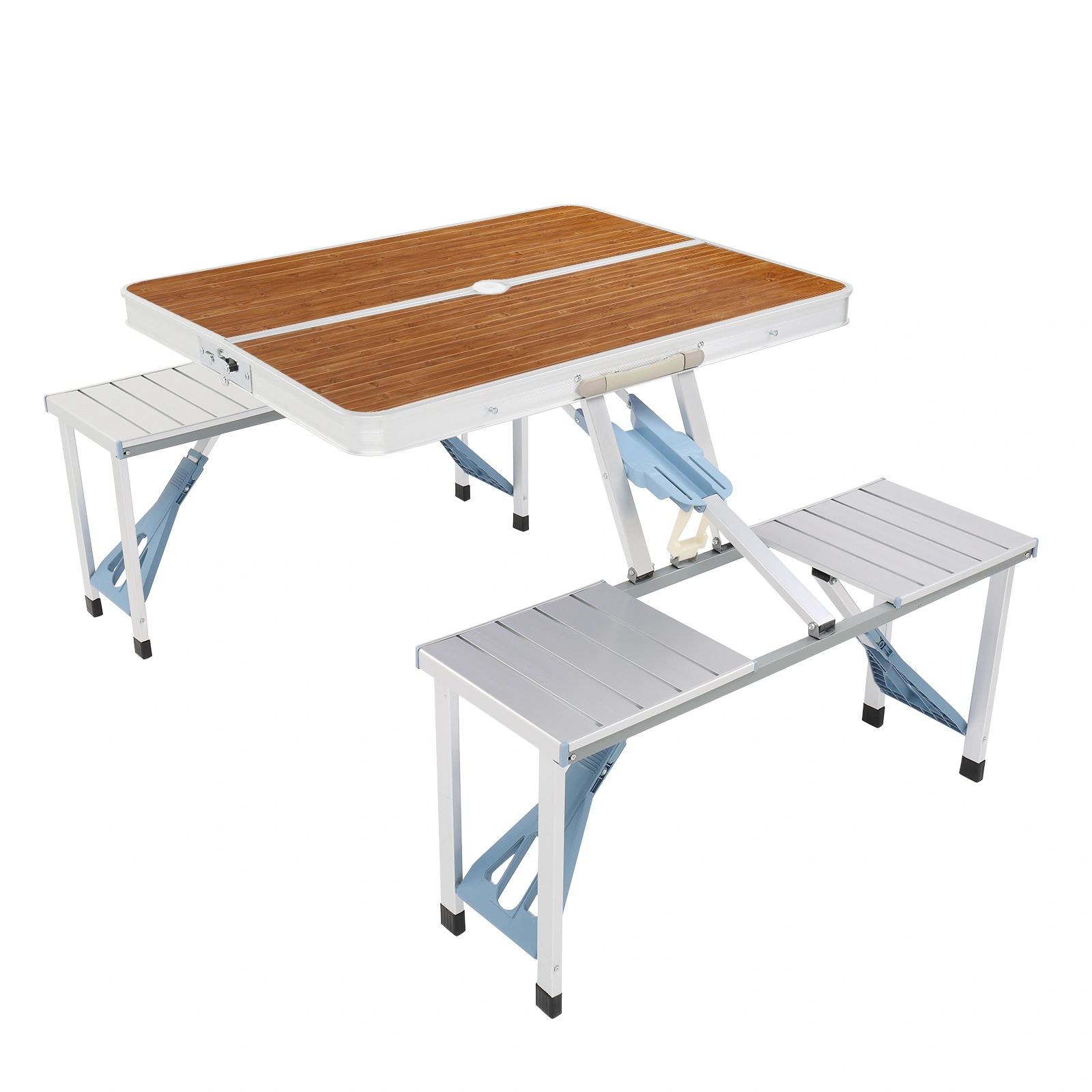 Aluminum Alloy Camping Table and Chairs Set, 136x85.5x67cm, Wood Grain Finish, 50kg Capacity, Portable One-Piece Outdoor Furniture view 15