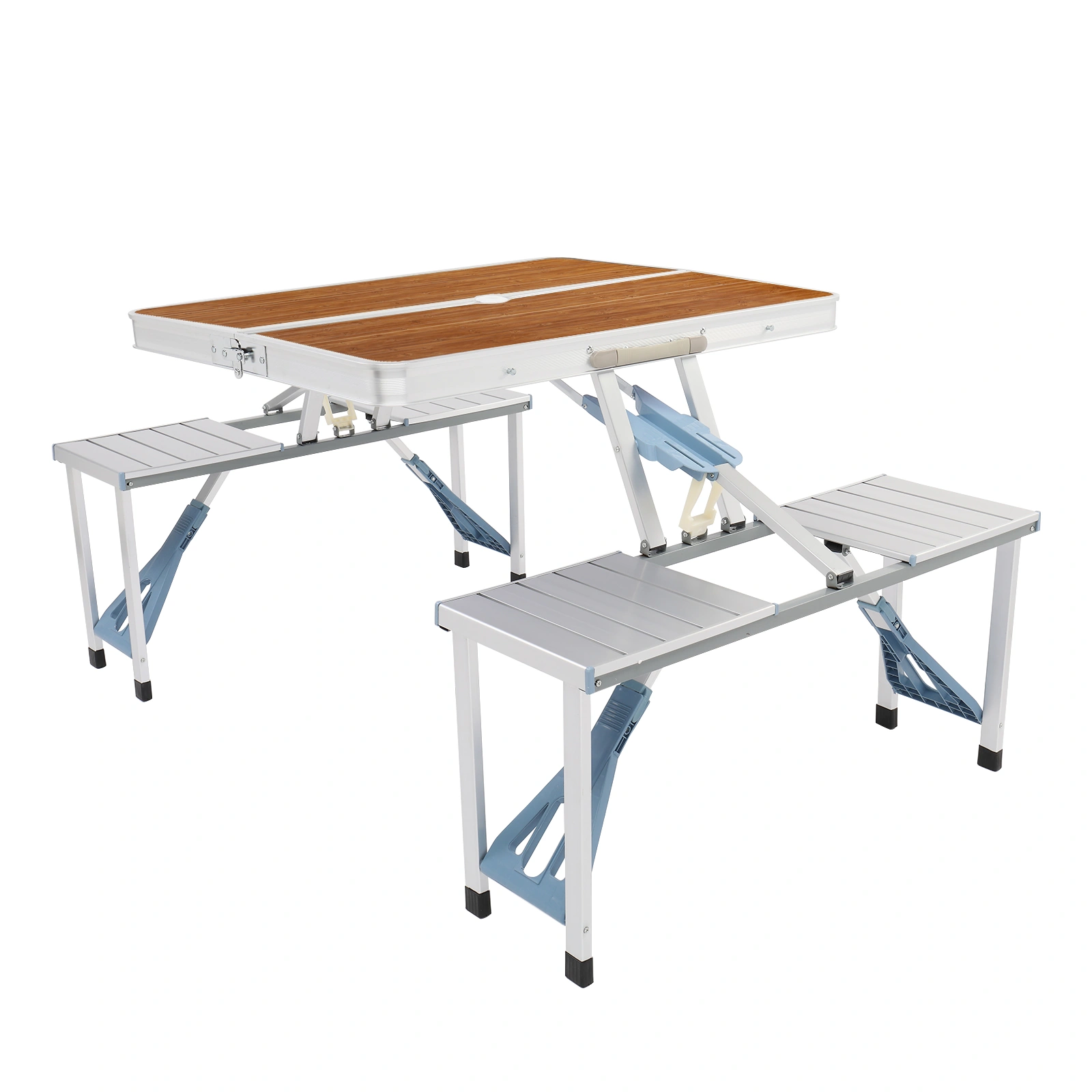 Aluminum Alloy Camping Table and Chairs Set, 136x85.5x67cm, Wood Grain Finish, 50kg Capacity, Portable One-Piece Outdoor Furniture view 16
