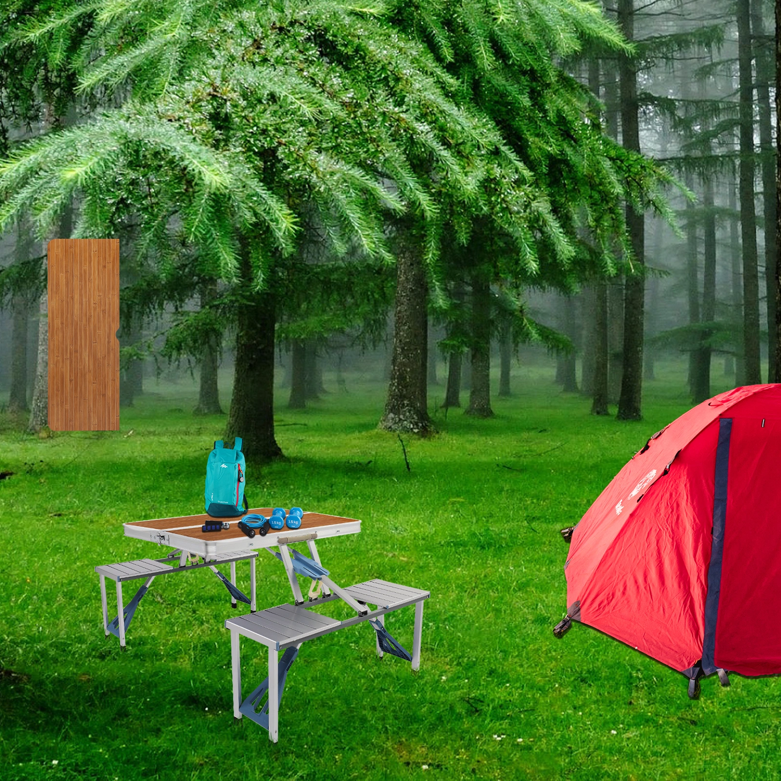 Aluminum Alloy Camping Table and Chairs Set, 136x85.5x67cm, Wood Grain Finish, 50kg Capacity, Portable One-Piece Outdoor Furniture view 22