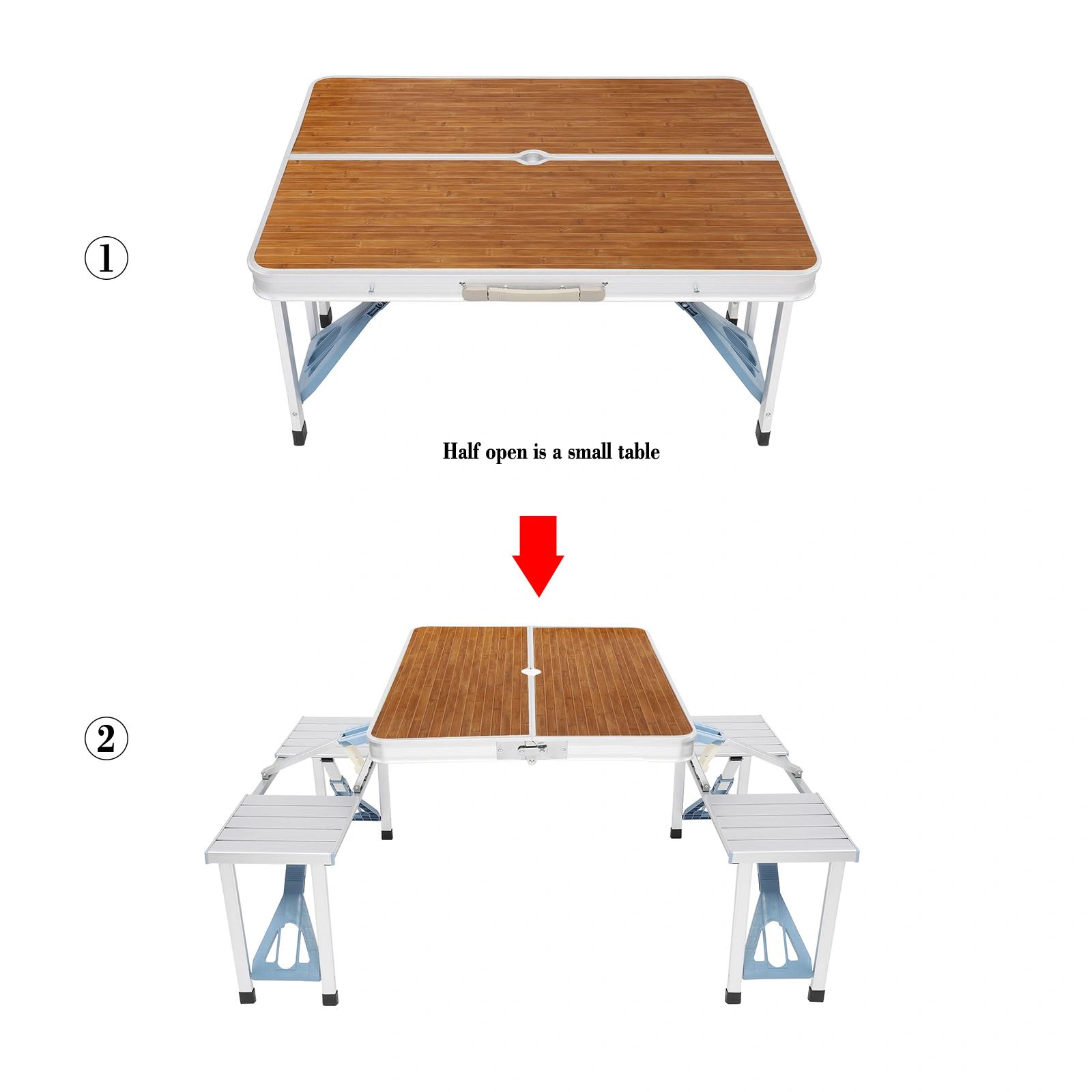 Aluminum Alloy Camping Table and Chairs Set, 136x85.5x67cm, Wood Grain Finish, 50kg Capacity, Portable One-Piece Outdoor Furniture view 28