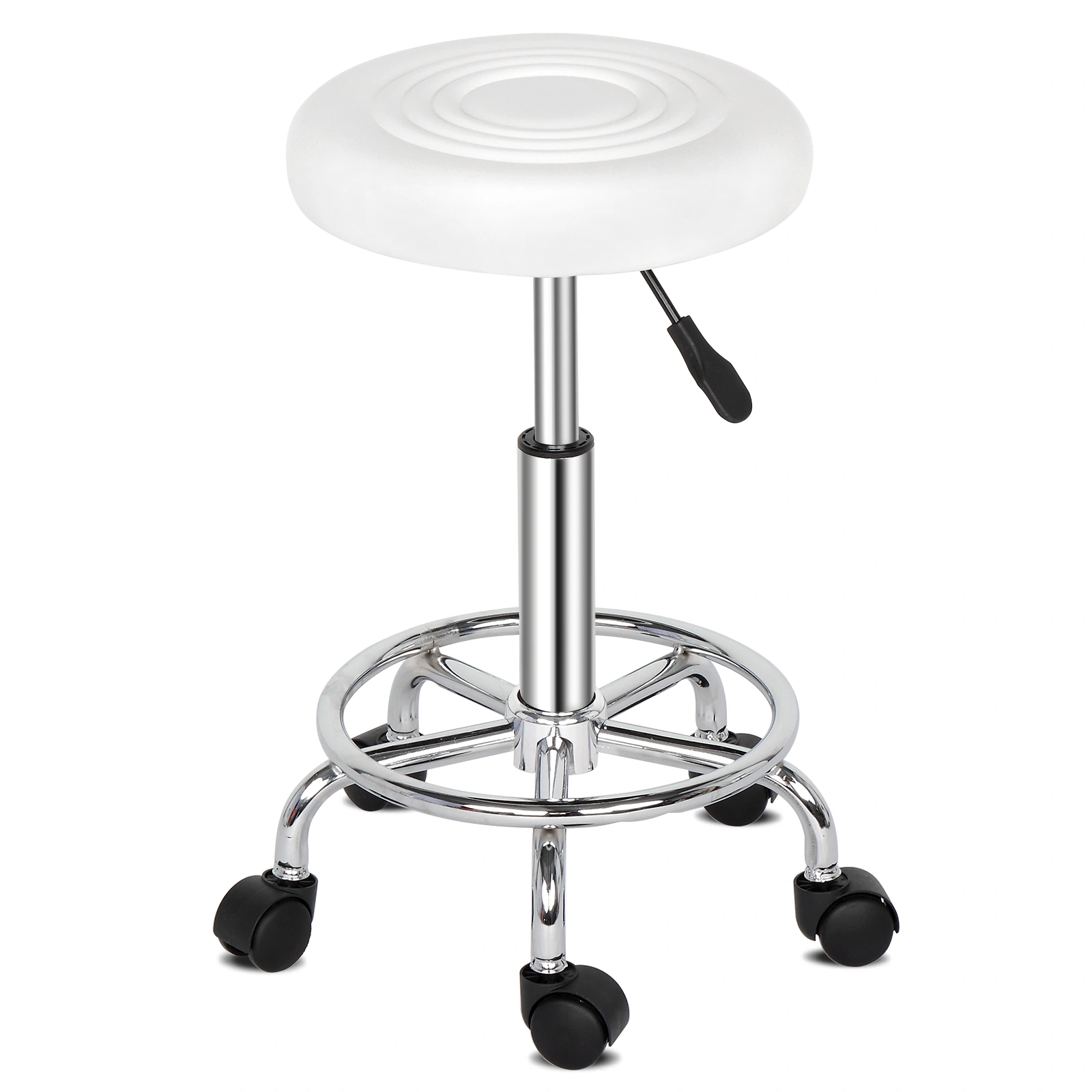 Round Stool with Lines Design - Modern Rotation Bar Stool, White