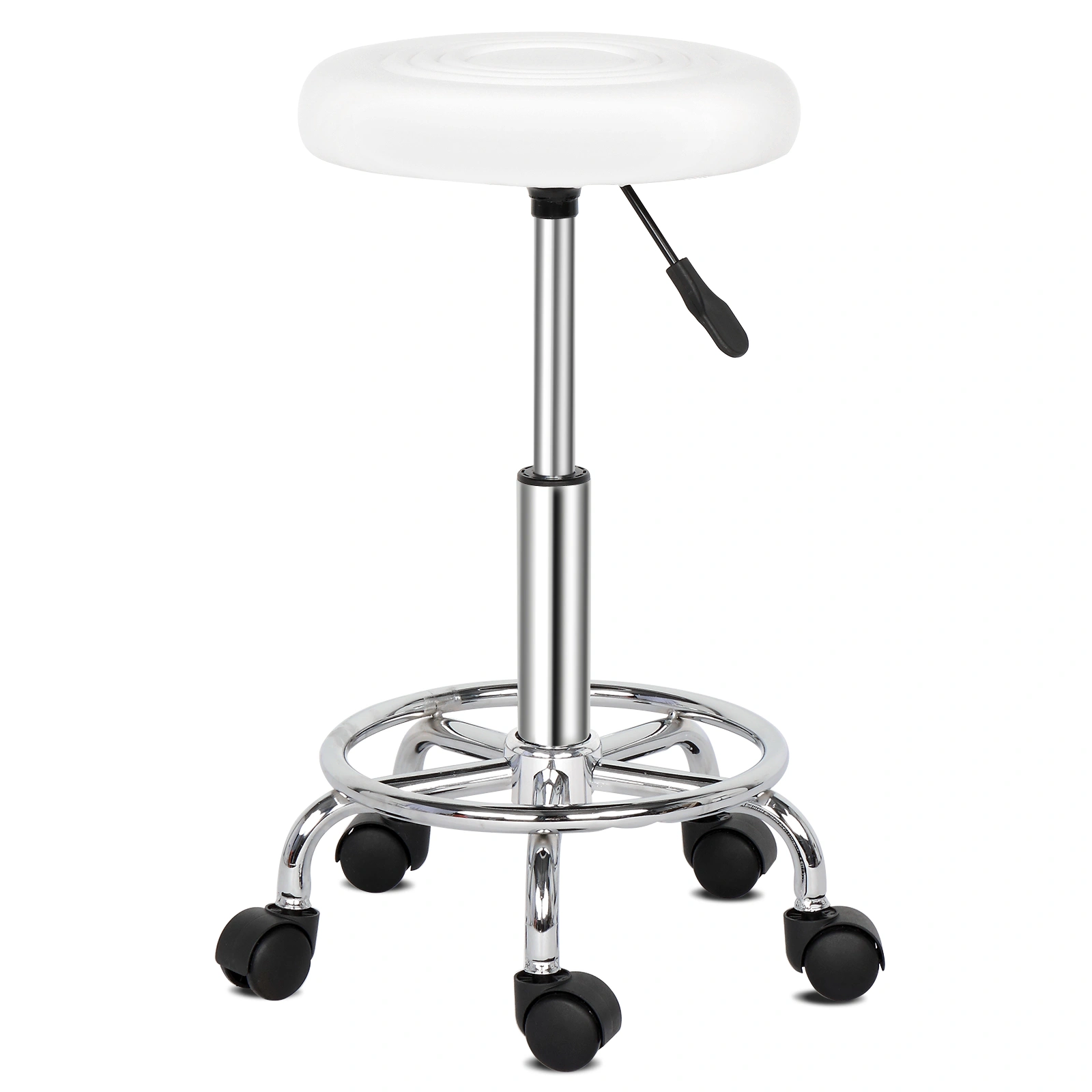 Round Stool with Lines Design - Modern Rotation Bar Stool, White view 2