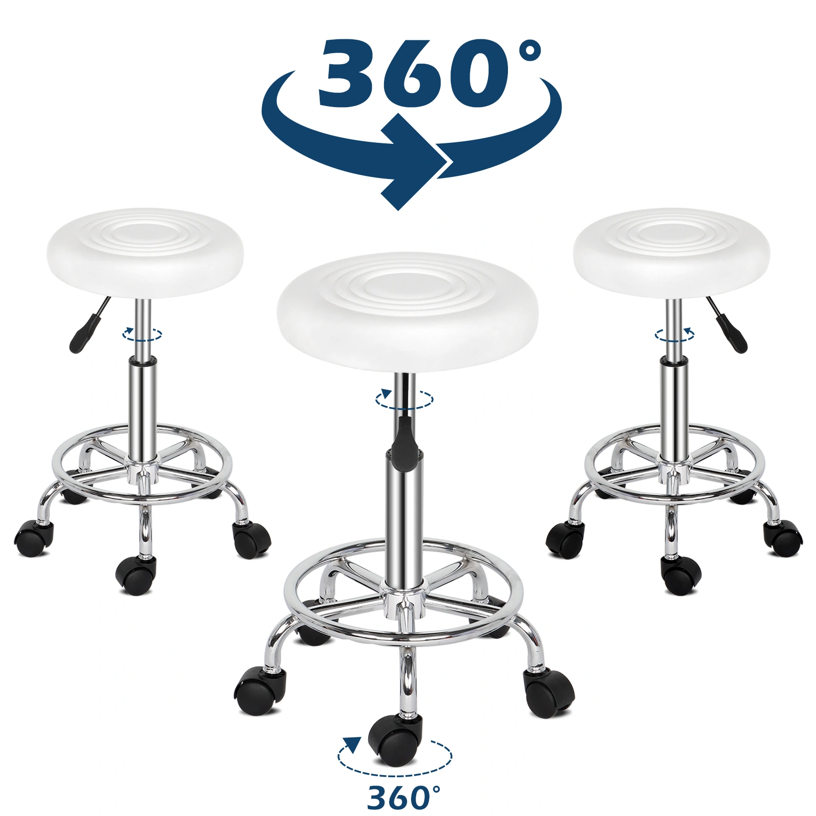 Round Stool with Lines Design - Modern Rotation Bar Stool, White view 22