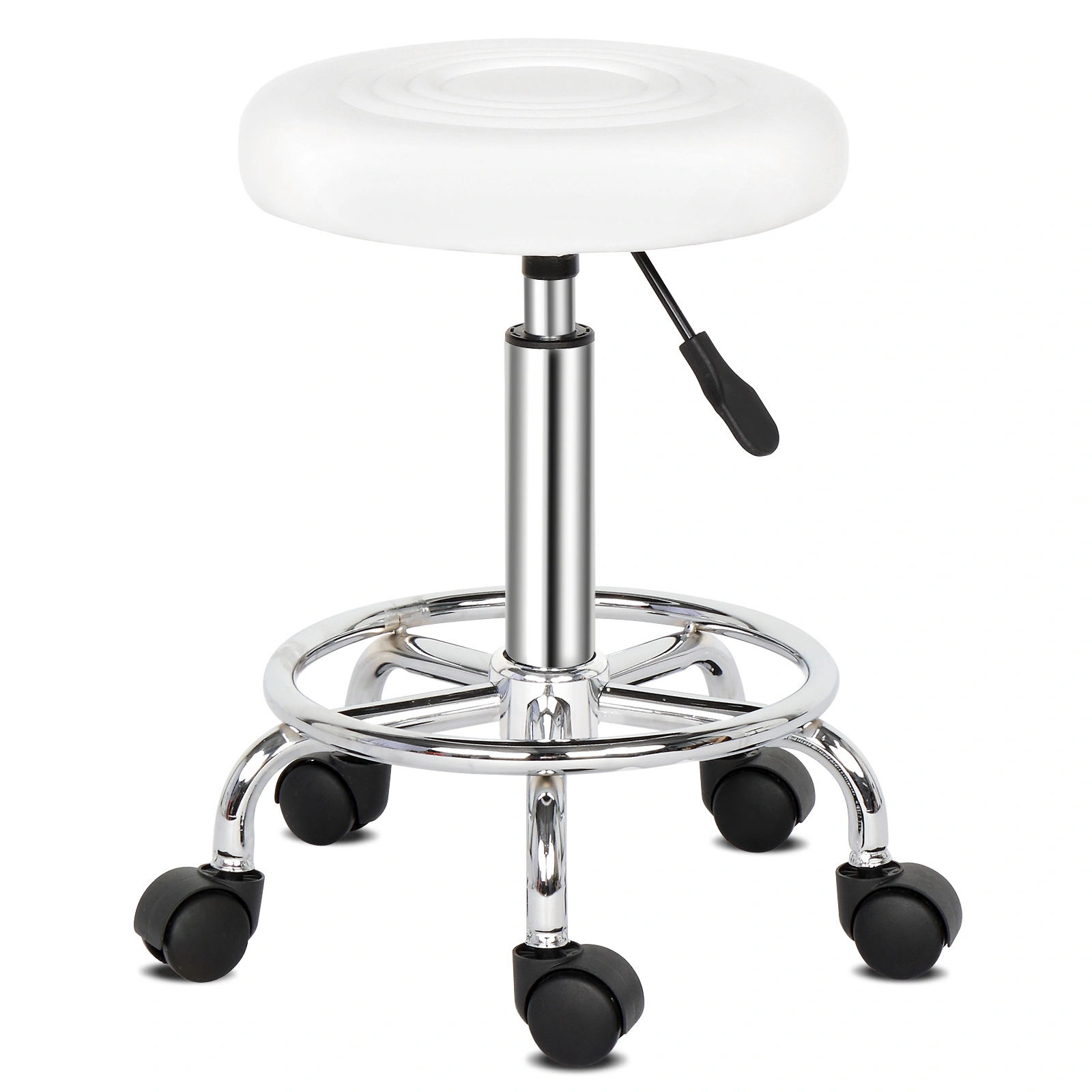 Round Stool with Lines Design - Modern Rotation Bar Stool, White view 3