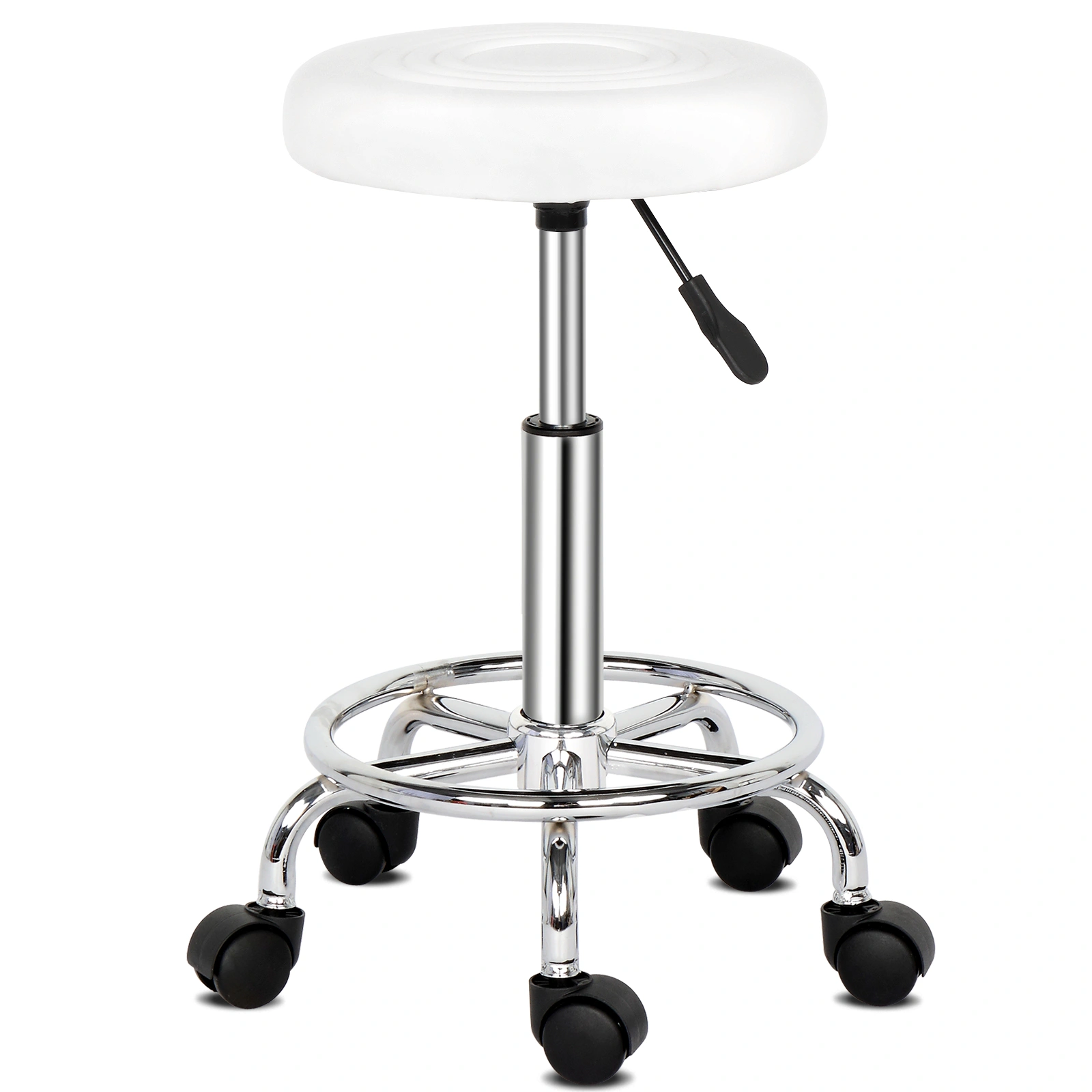 Round Stool with Lines Design - Modern Rotation Bar Stool, White view 4