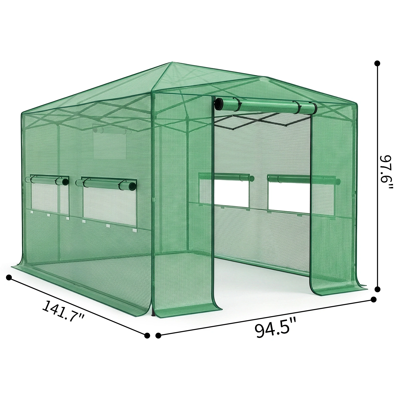 8x12ft Green Foldable Greenhouse, PE Mesh Cover with Plastic Coated Iron Pipe Frame view 2